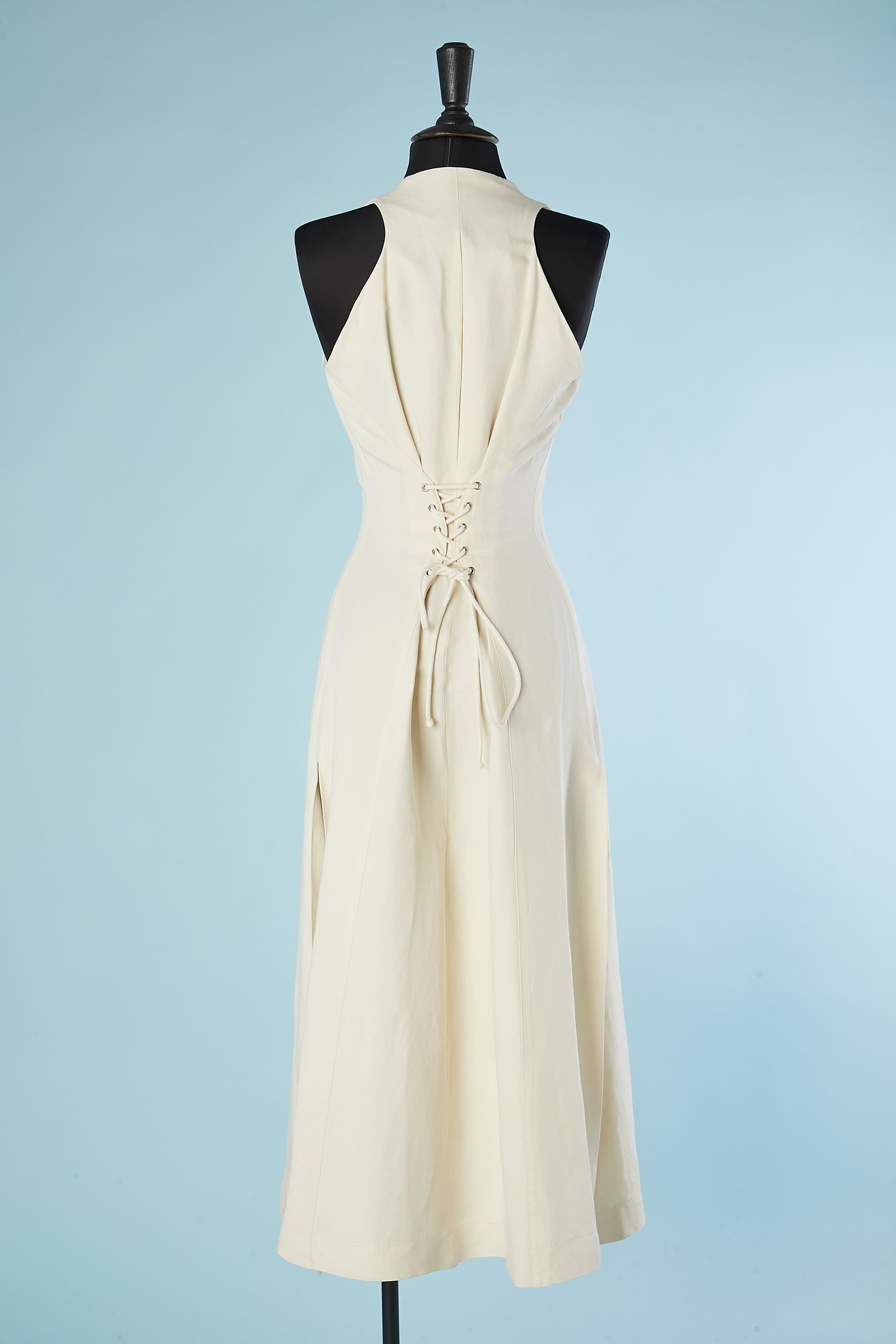 Women's Off-white cotton dress with lace-up on the back and pockets Thierry Mugler Activ For Sale