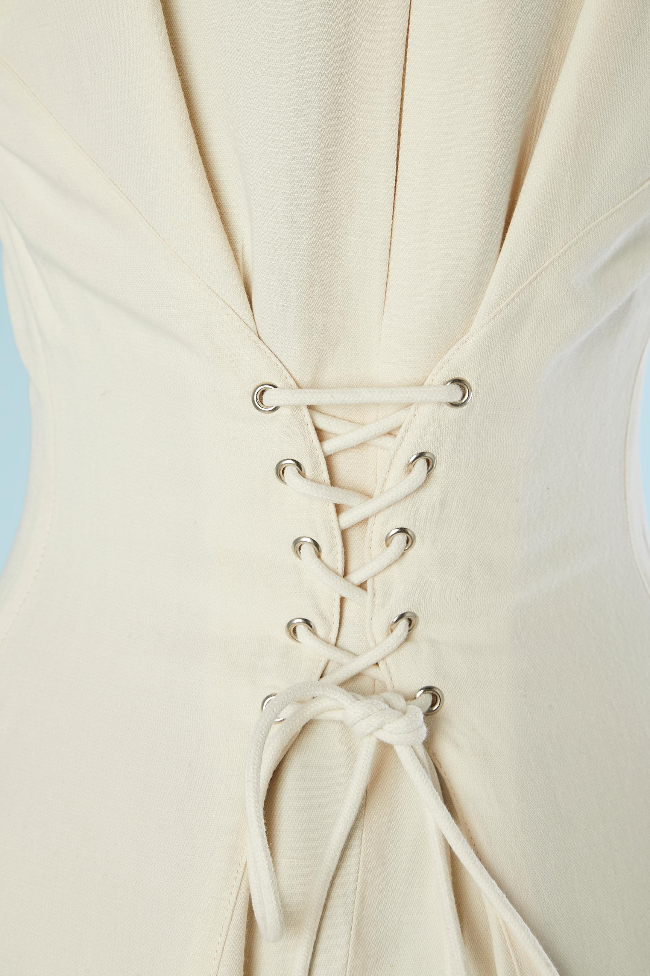 Thierry Mugler Activ - Robe en coton blanc cassé avec lacets au dos et poches en vente 1