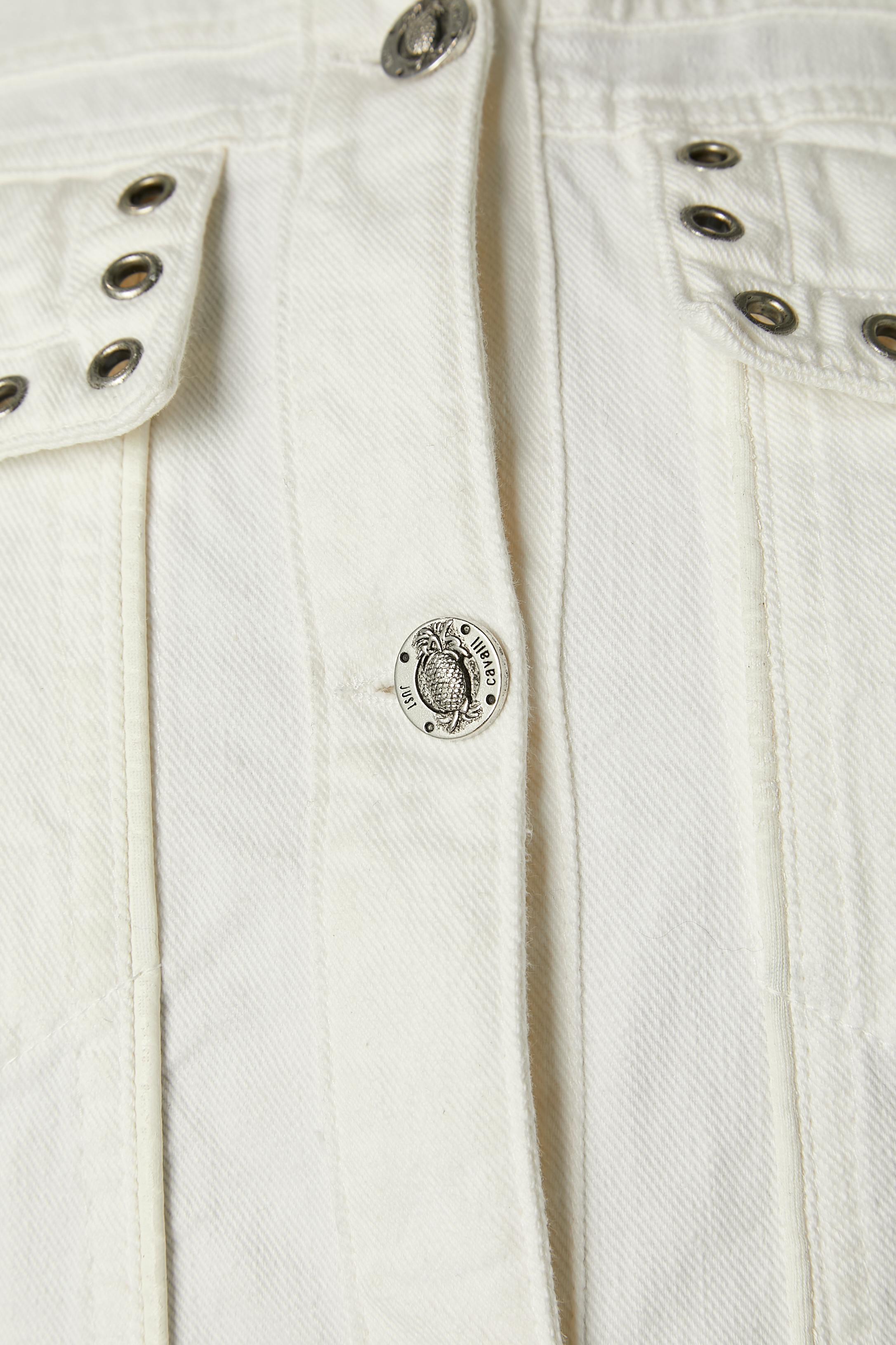 Weiße Baumwolljacke aus cremefarbener Baumwolle mit Markenknöpfen, Ösen und Spitze Just Cavalli  im Zustand „Gut“ im Angebot in Saint-Ouen-Sur-Seine, FR