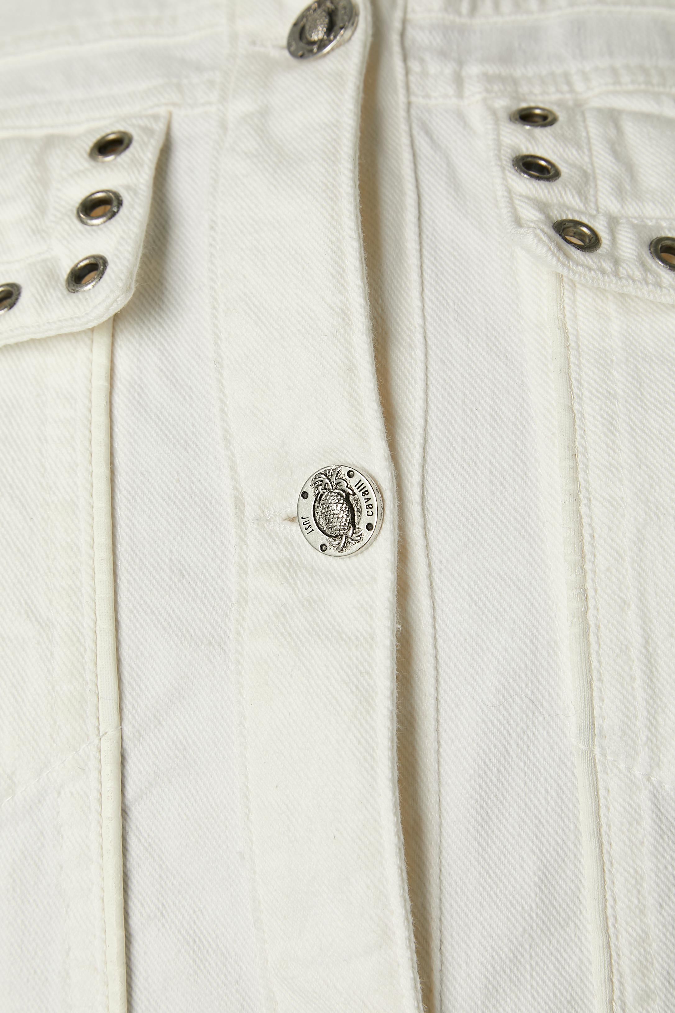 Grigio Giacca in cotone bianco sporco con bottoni, occhielli e lacci con marchio Just Cavalli in vendita
