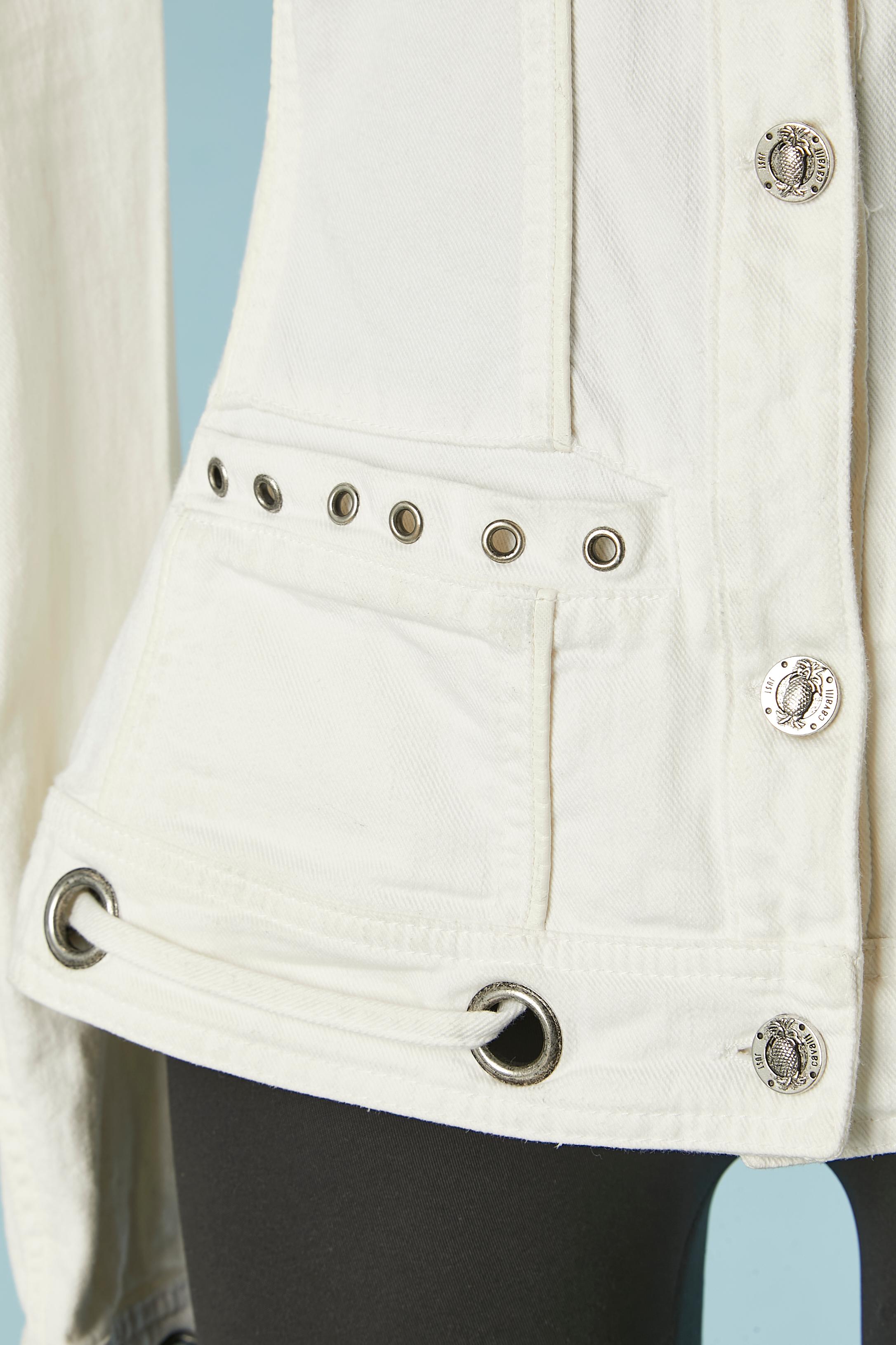 Women's Off-white cotton jacket with branded buttons, eyelets and laces Just Cavalli  For Sale
