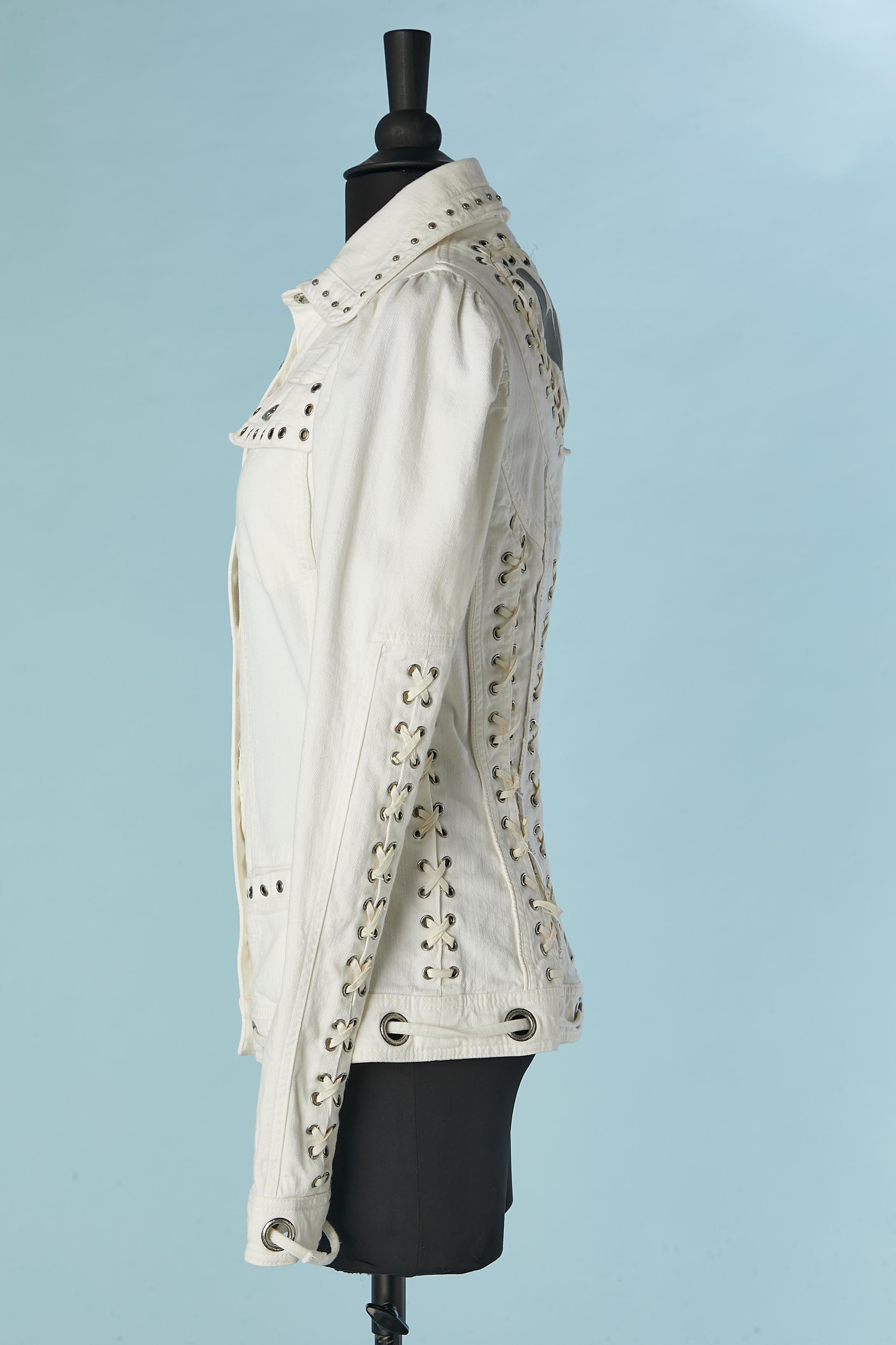 Donna Giacca in cotone bianco sporco con bottoni, occhielli e lacci con marchio Just Cavalli in vendita