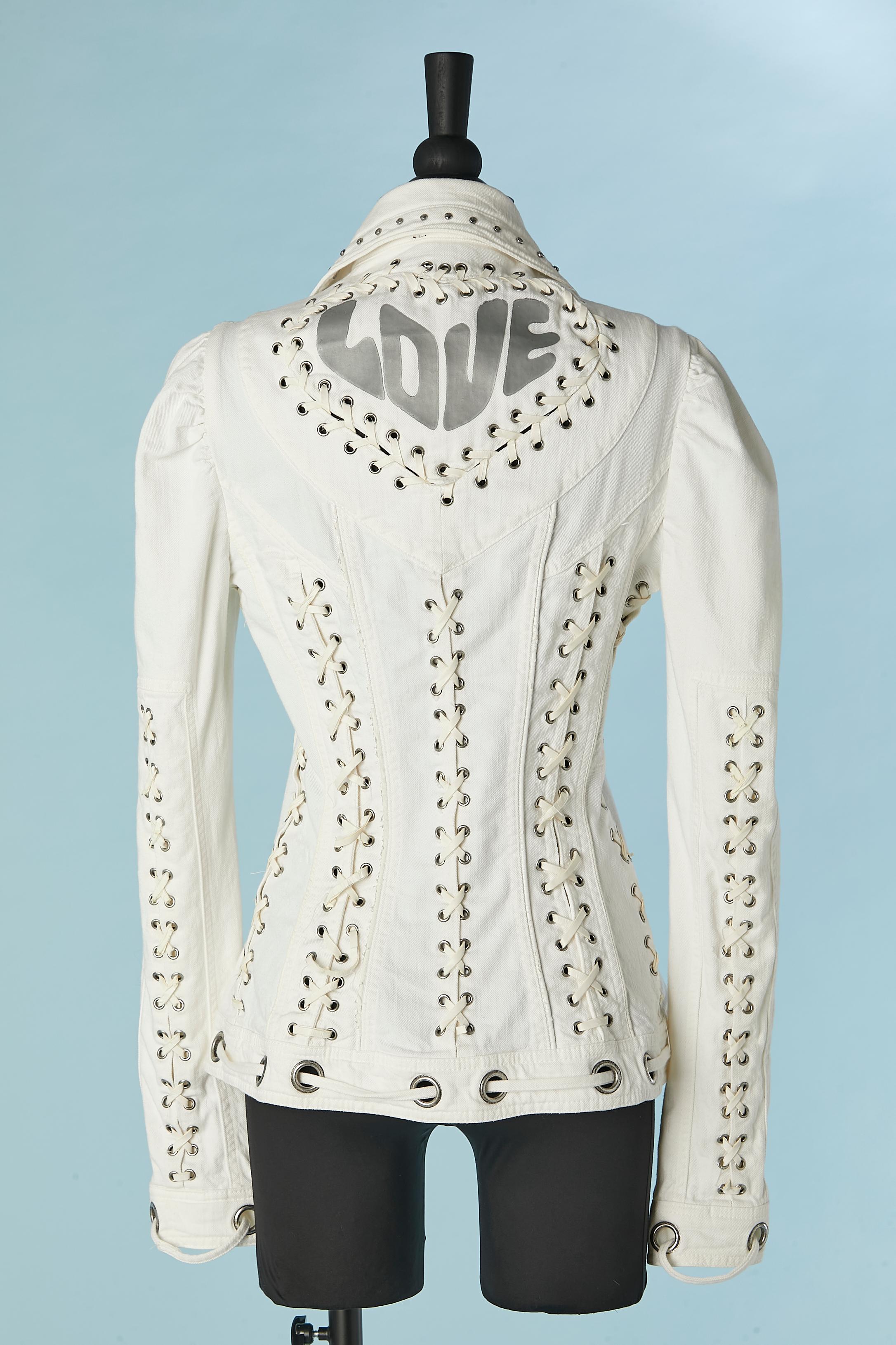 Giacca in cotone bianco sporco con bottoni, occhielli e lacci con marchio Just Cavalli in vendita 1
