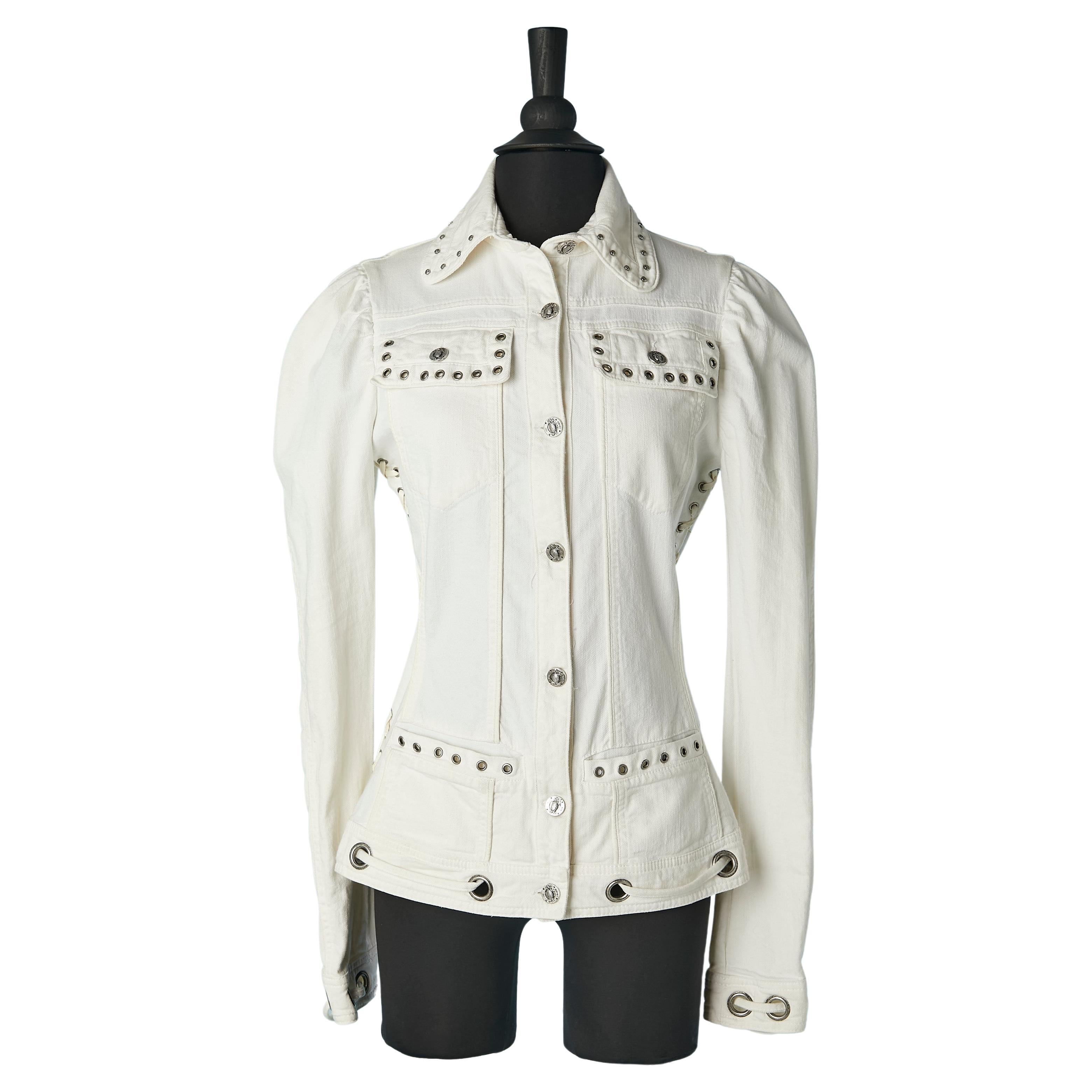 Off-white cotton jacket with branded buttons, eyelets and laces Just Cavalli  For Sale