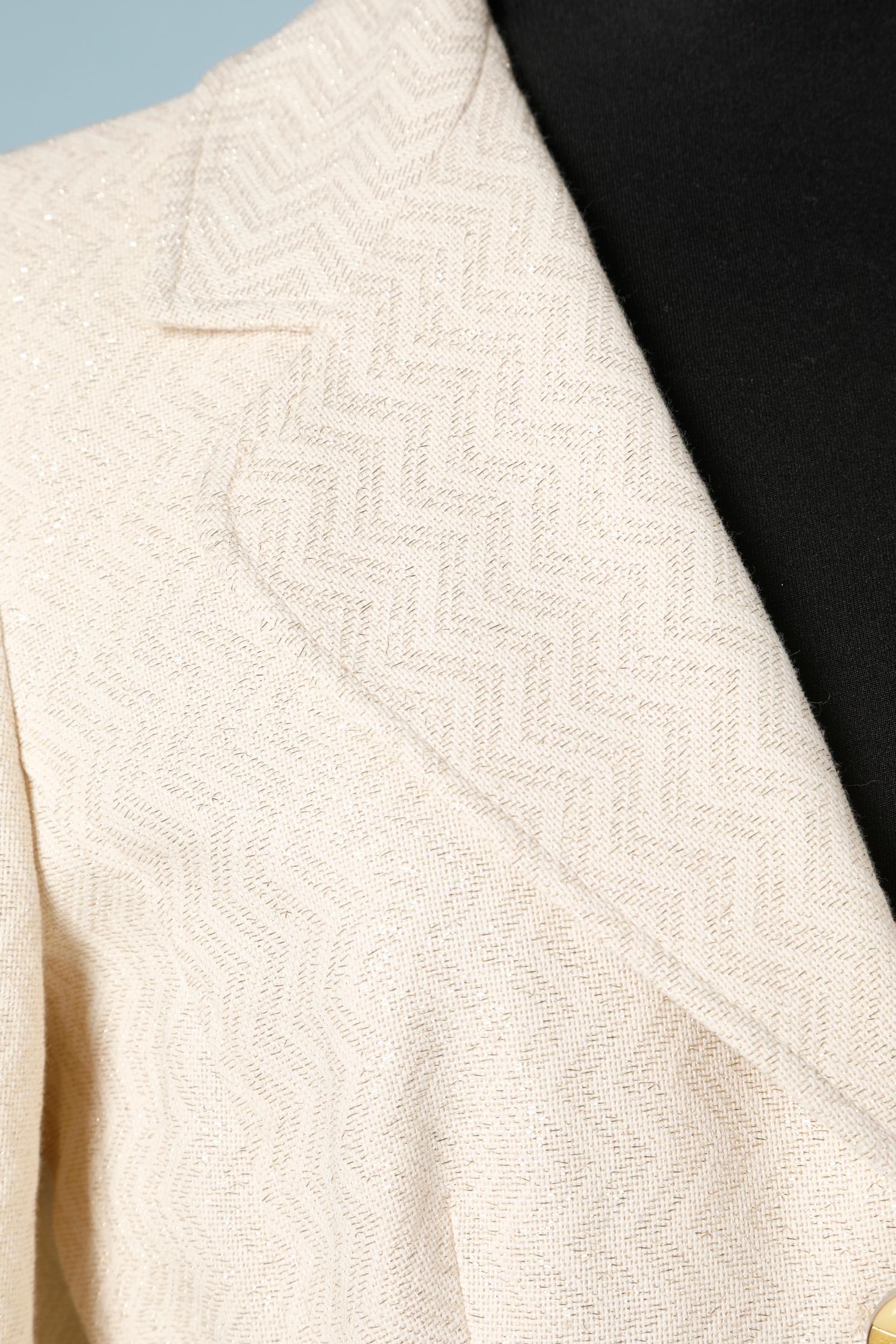 Beige Off-white cotton & lurex jacket with chevron pattern D&G by Dolce & Gabbana  For Sale