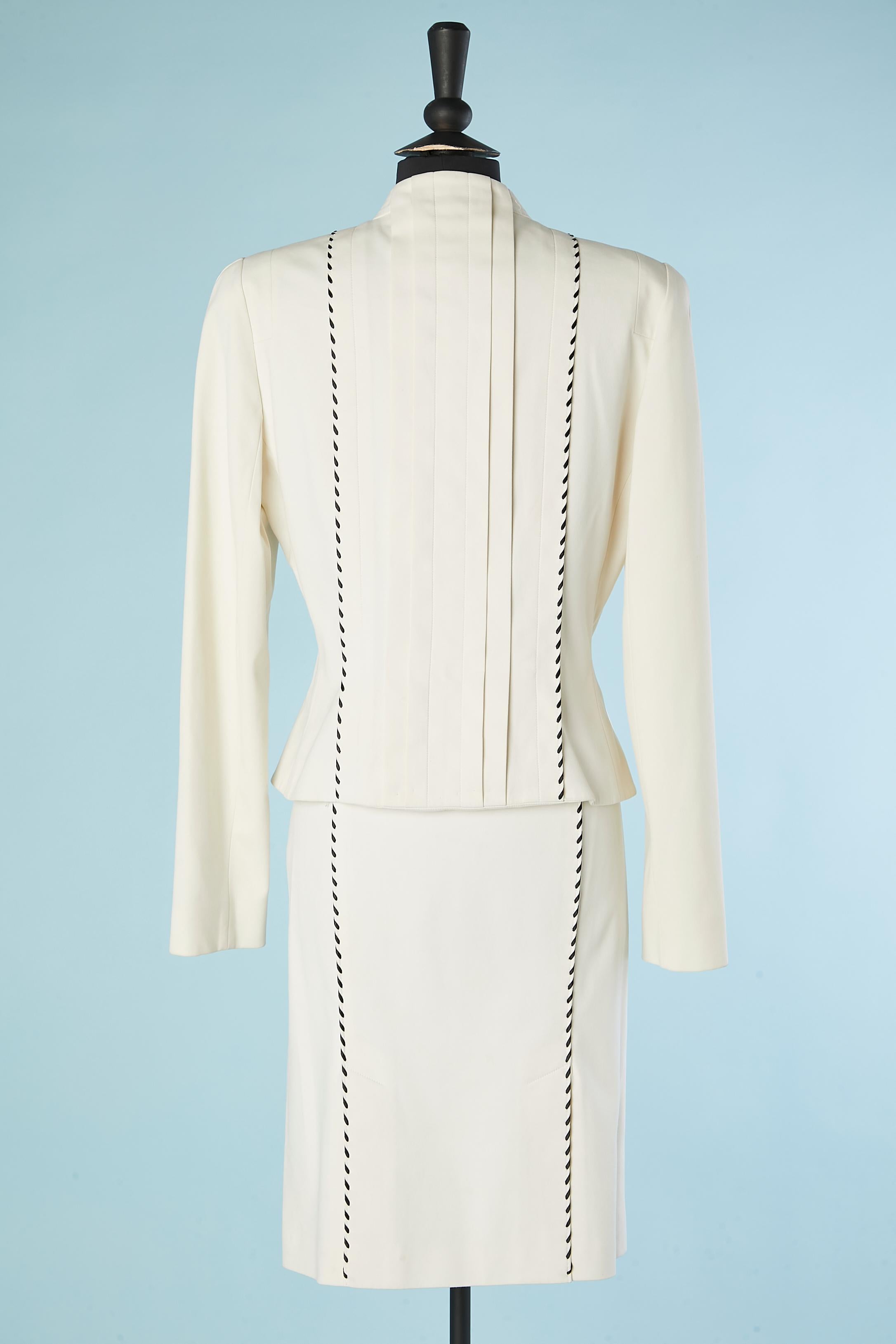 Women's Off-white cotton skirt-suit with black Sellier stiching Thierry Mugler Couture  For Sale