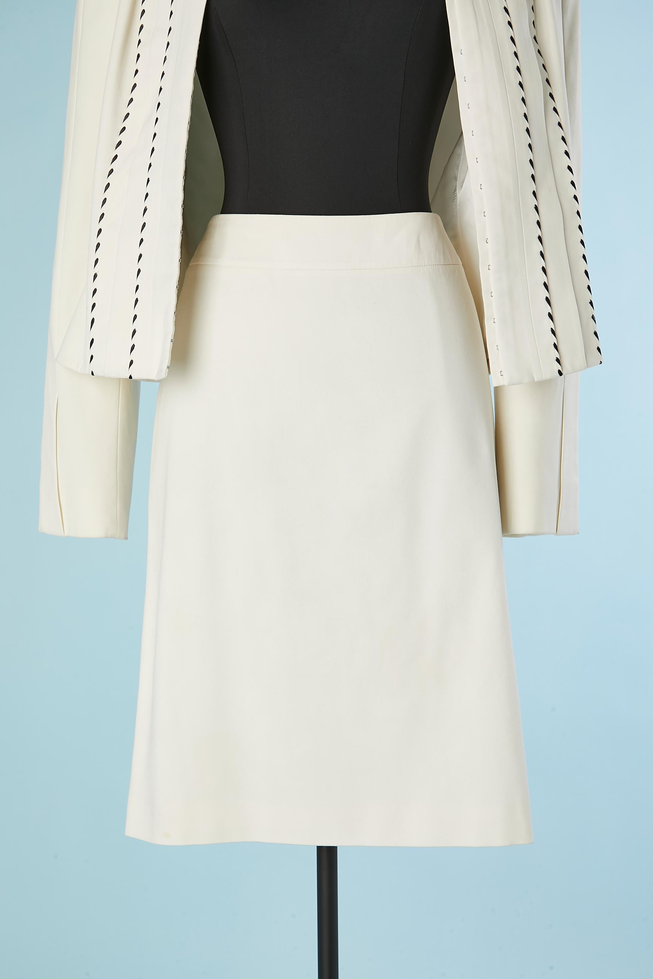 Thierry Mugler Couture - Combinaison jupe en coton blanc cassé avec points noirs Sellier  en vente 2