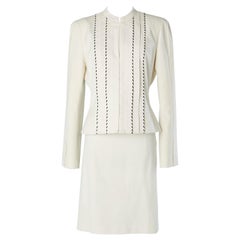 Thierry Mugler Couture - Combinaison jupe en coton blanc cassé avec points noirs Sellier