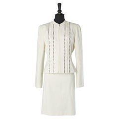 Off-white cotton skirt-suit with black Sellier stiching Thierry Mugler Couture 
