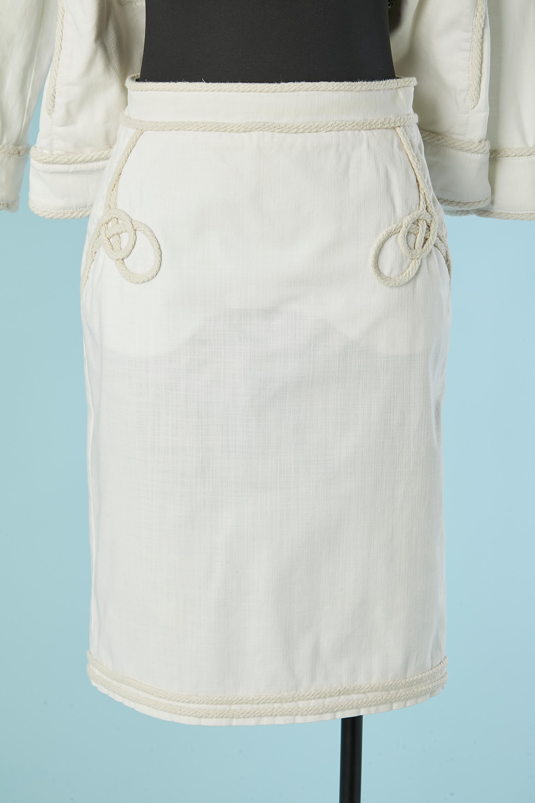 Gonna-tuta in cotone bianco sporco con profili in corda Moschino Jeans in vendita 4
