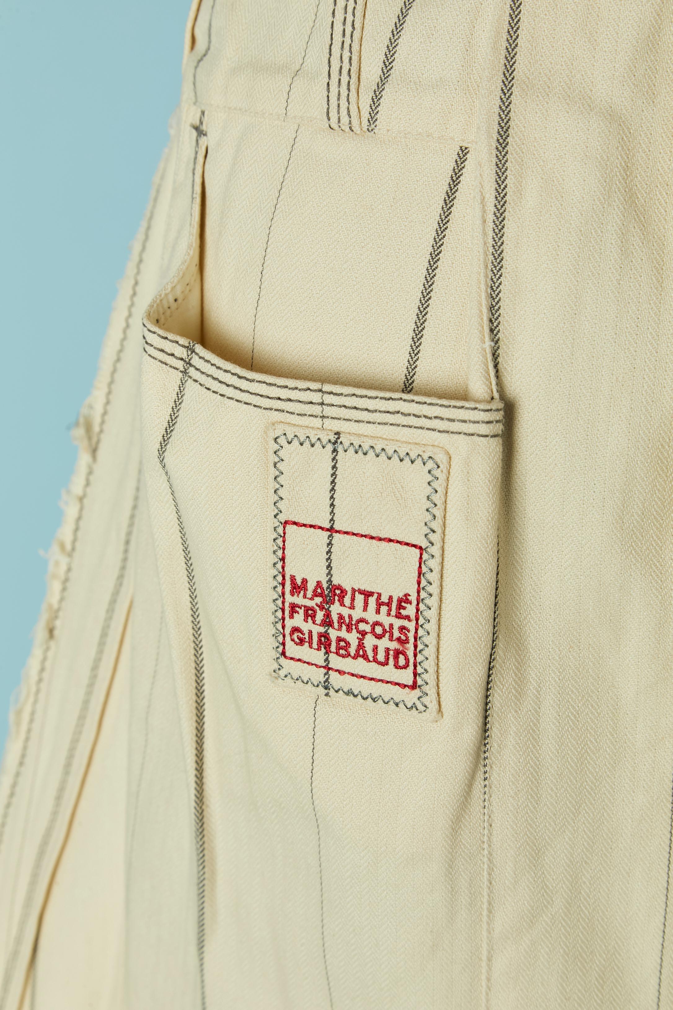 Gonna in cotone bianco sporco con motivo a righe   Marithé e Francois GIRBAUD in vendita 2