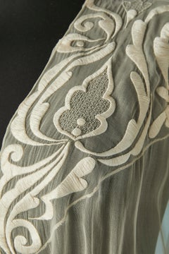 Off-white cotton veil deshabillé with thread embroidery Circa 1930