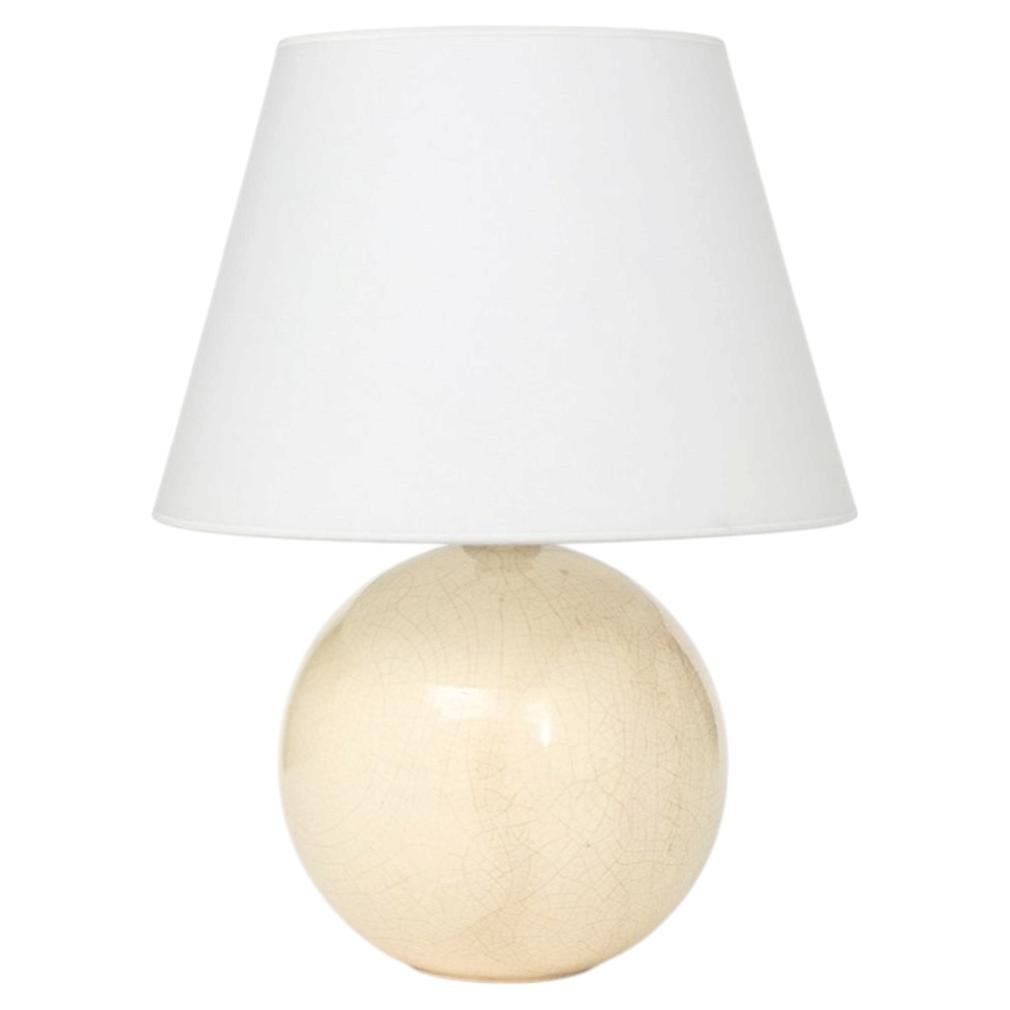 Off White Crackle Ceramic Sphere Lamp, Style Of Jacques-Emile Ruhlmann, France