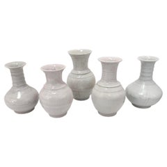 Off White Crackle Glaze Ribbed Tubular Neck Vase, China, Contemporary