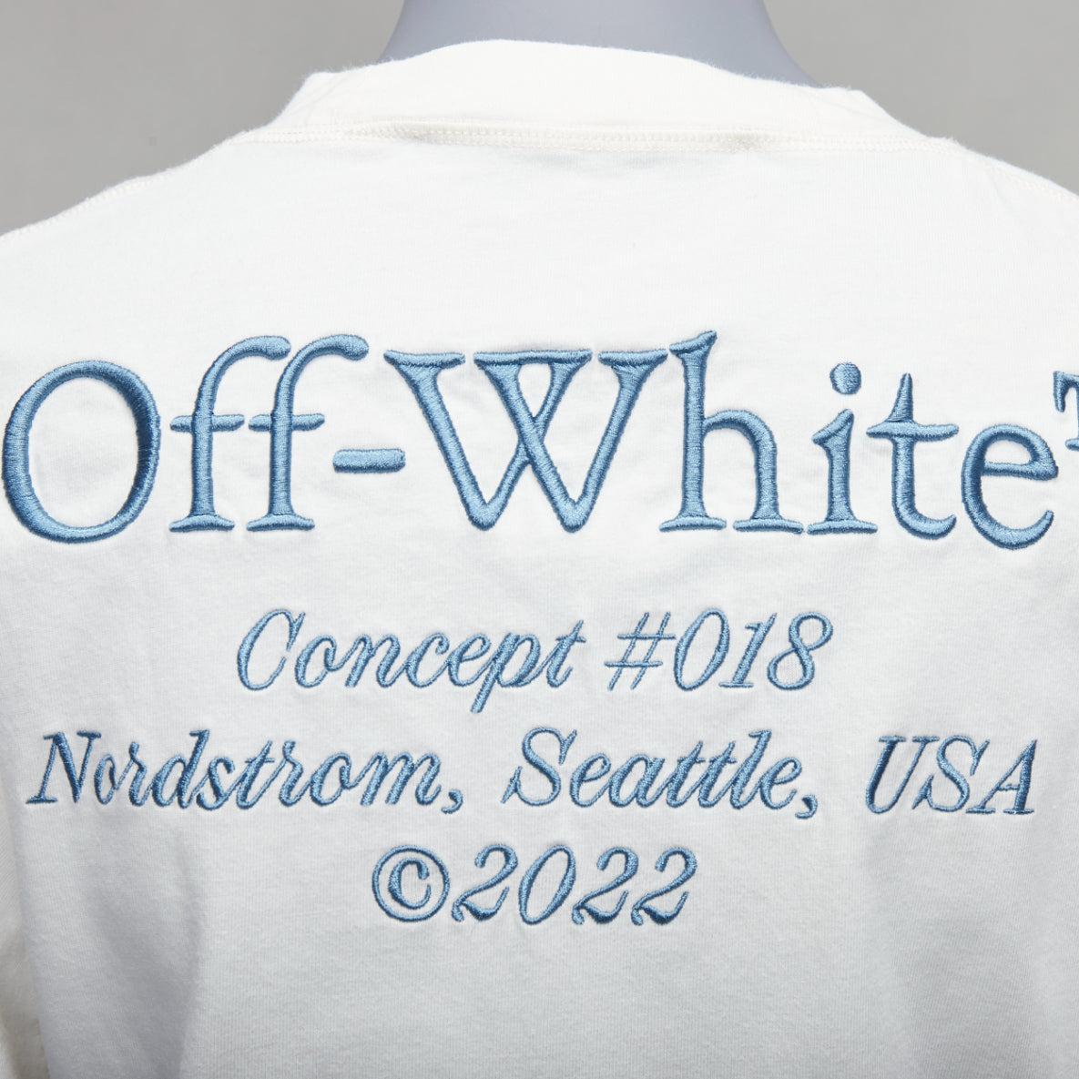 OFF WHITE cream cotton blue embroidered logo crop tshirt XS
Reference: YIKK/A00104
Brand: Off White
Material: Cotton
Color: Cream, Blue
Pattern: Solid
Closure: Slip On
Extra Details: Big logo at back.
Made in: Portugal

CONDITION:
Condition: Good,