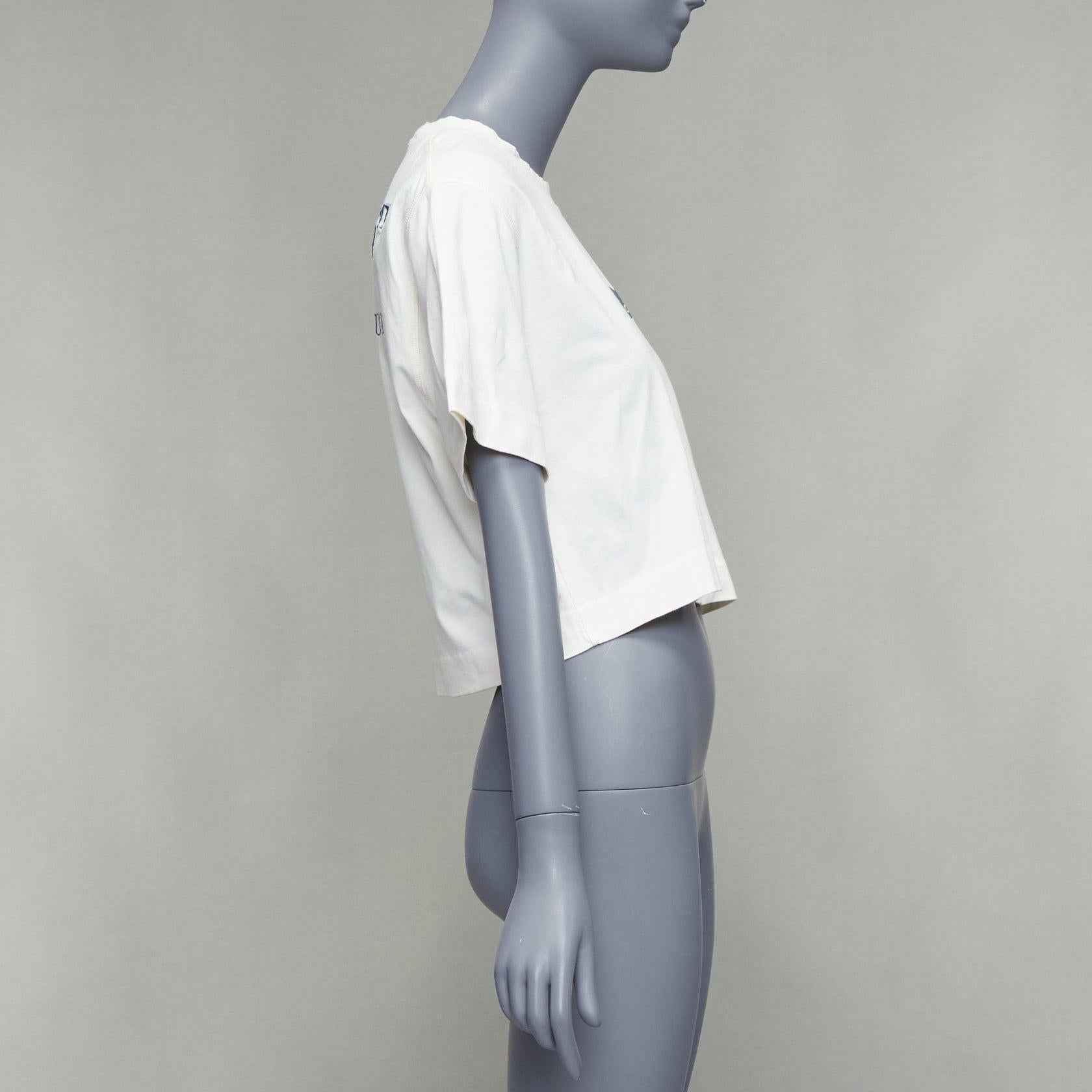 OFF WHITE cream cotton blue embroidered logo crop tshirt XS In Good Condition For Sale In Hong Kong, NT