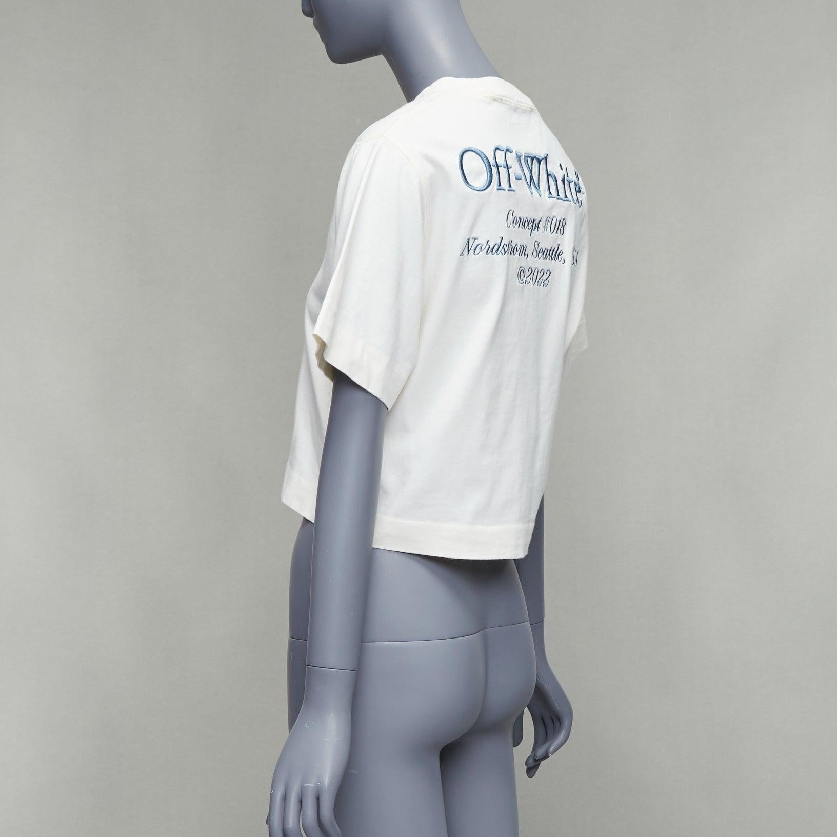 OFF WHITE cream cotton blue embroidered logo crop tshirt XS For Sale 1