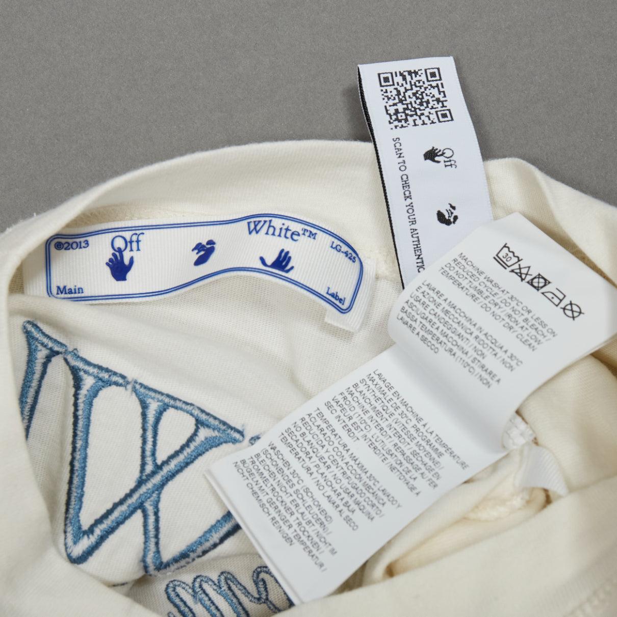 OFF WHITE cream cotton blue embroidered logo crop tshirt XS For Sale 3