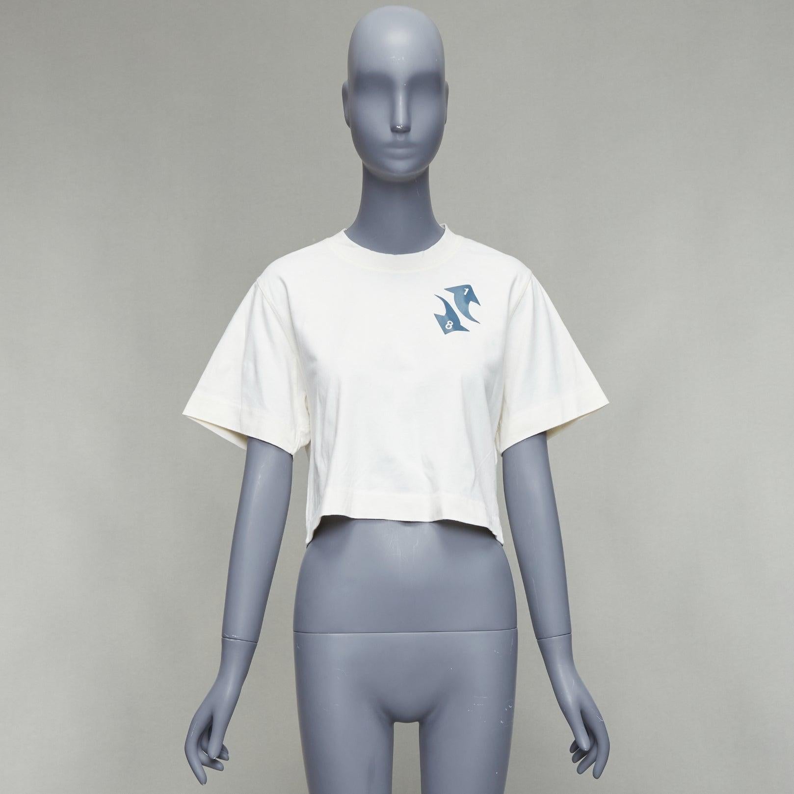 OFF WHITE cream cotton blue embroidered logo crop tshirt XS For Sale 4