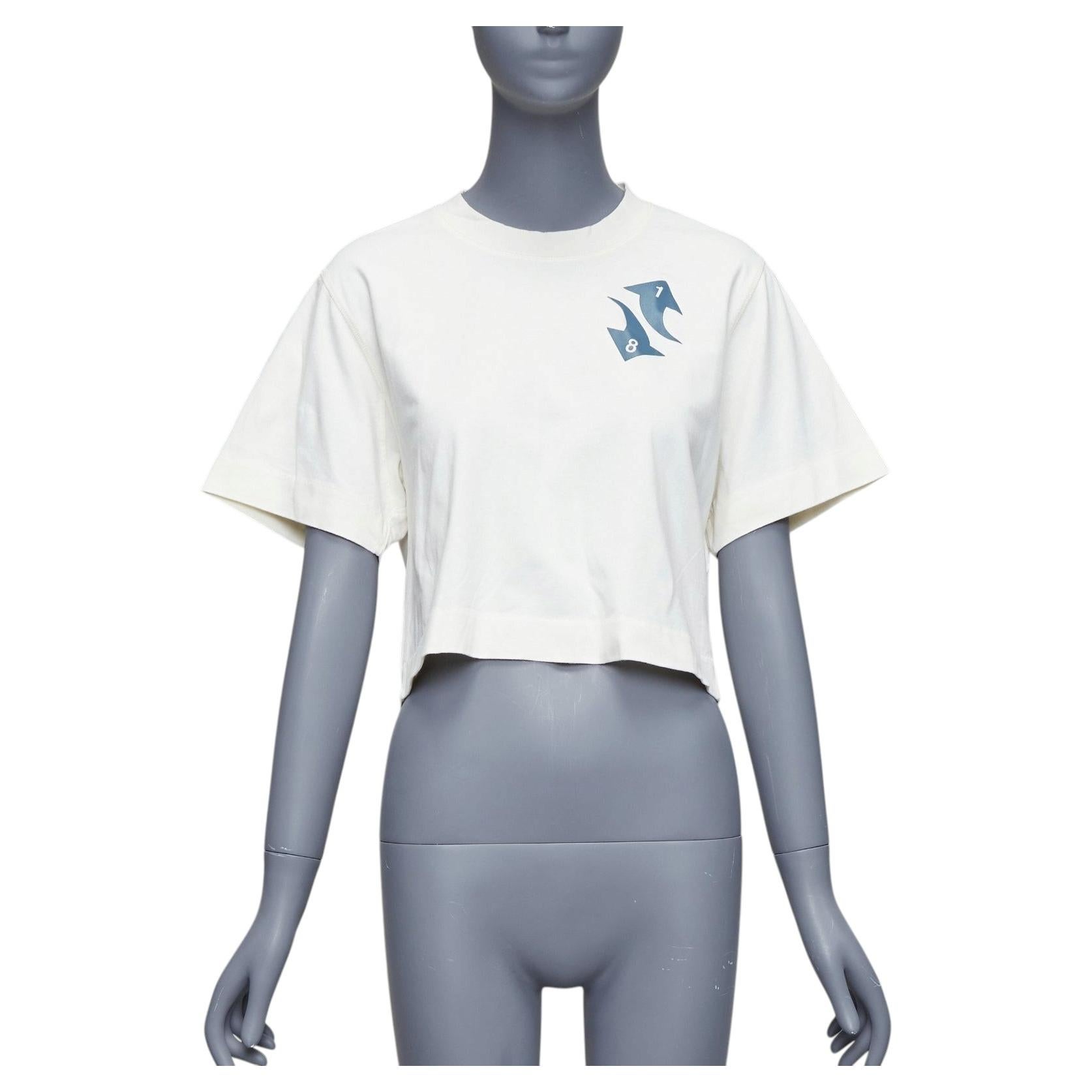 OFF WHITE - Tshirt in cotone crema blu con logo ricamato XS in vendita