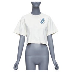 T-shirt crop OFF WHITE en coton crème bleu avec logo brodé XS
