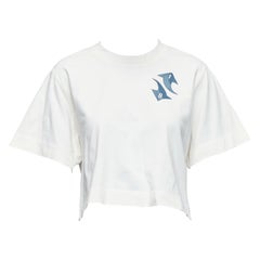 OFF WHITE camiseta crop algodón crema azul bordado logo XS