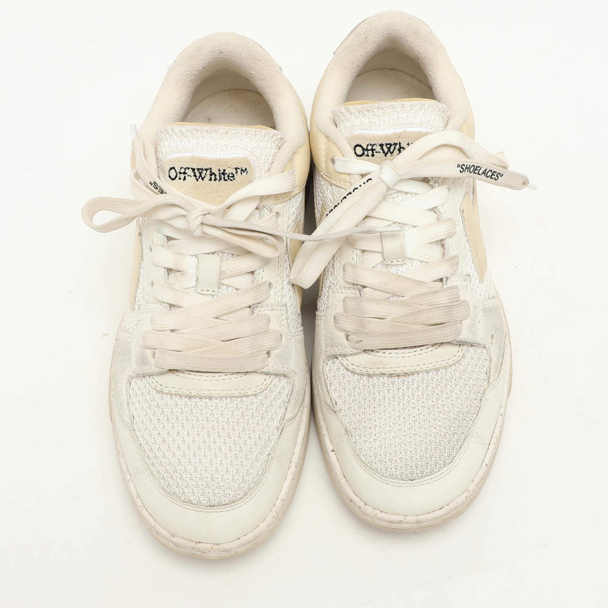 Beige Off-White Cream Leather and Mesh Out Of Office - Scarpe da Ginnastica Basse Taglia 38 in vendita
