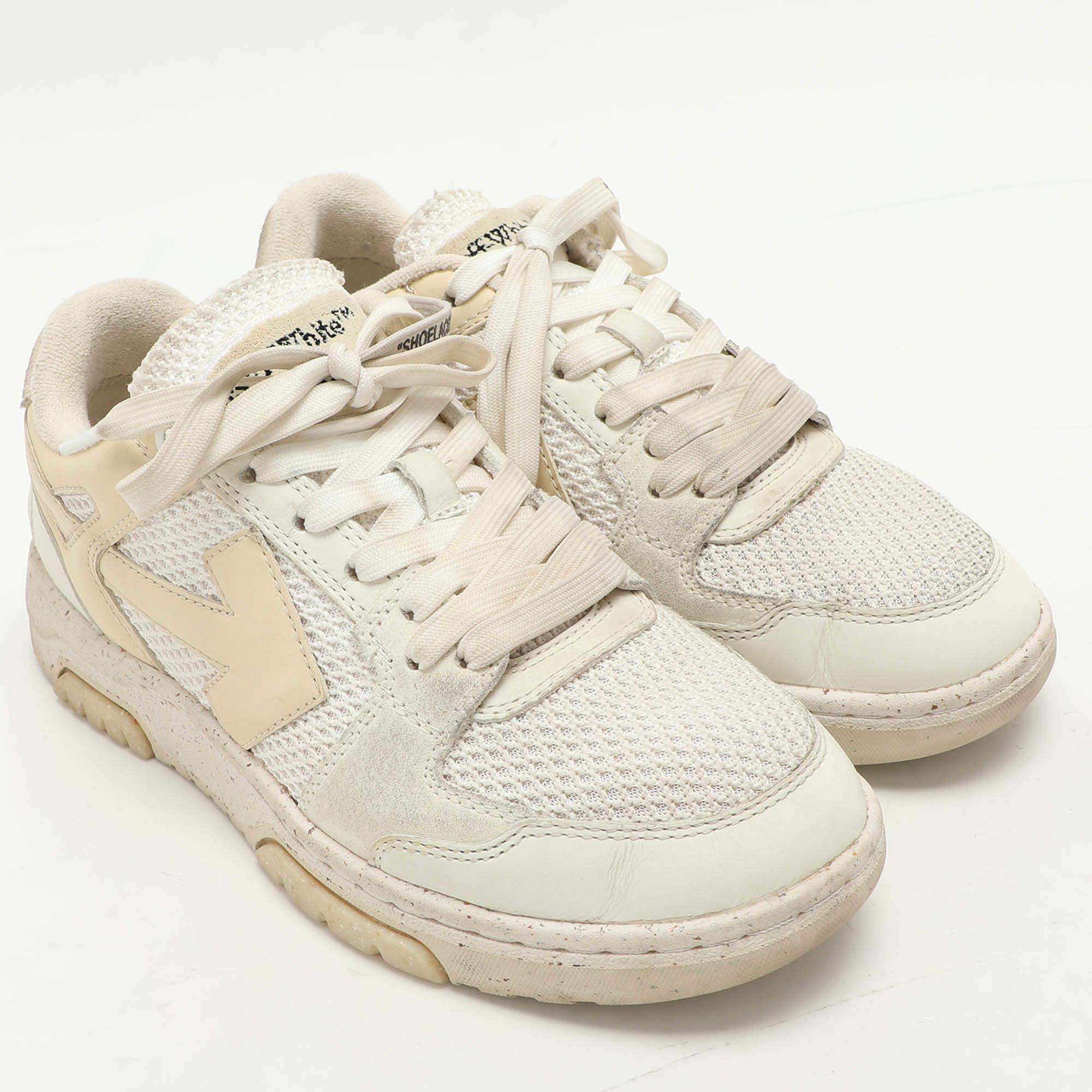 Off-White Cream Leather and Mesh Out Of Office - Scarpe da Ginnastica Basse Taglia 38 In condizioni buone in vendita a Dubai, Al Qouz 2