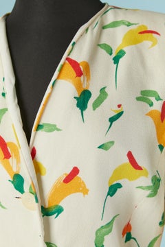 Off-white crêpe single breasted jacket with flowers prints Valentino Boutique