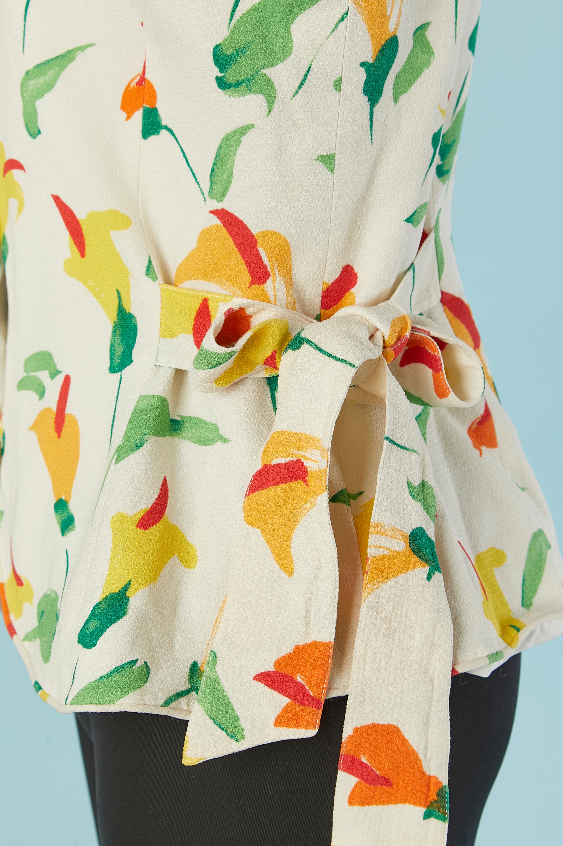 Off-white crêpe single breasted jacket with flowers prints Valentino Boutique In Excellent Condition For Sale In Saint-Ouen-Sur-Seine, FR
