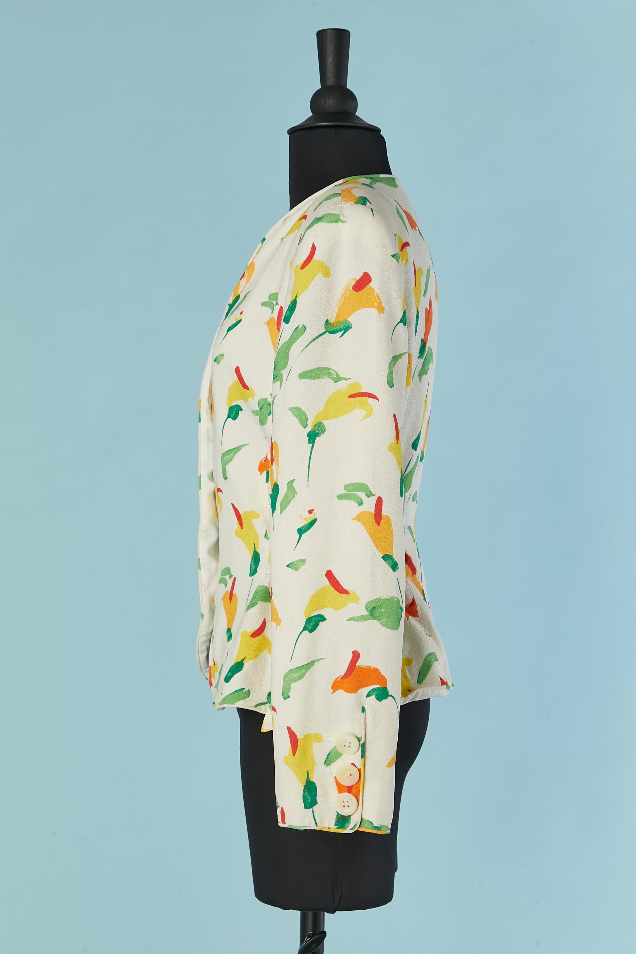 Women's Off-white crêpe single breasted jacket with flowers prints Valentino Boutique For Sale