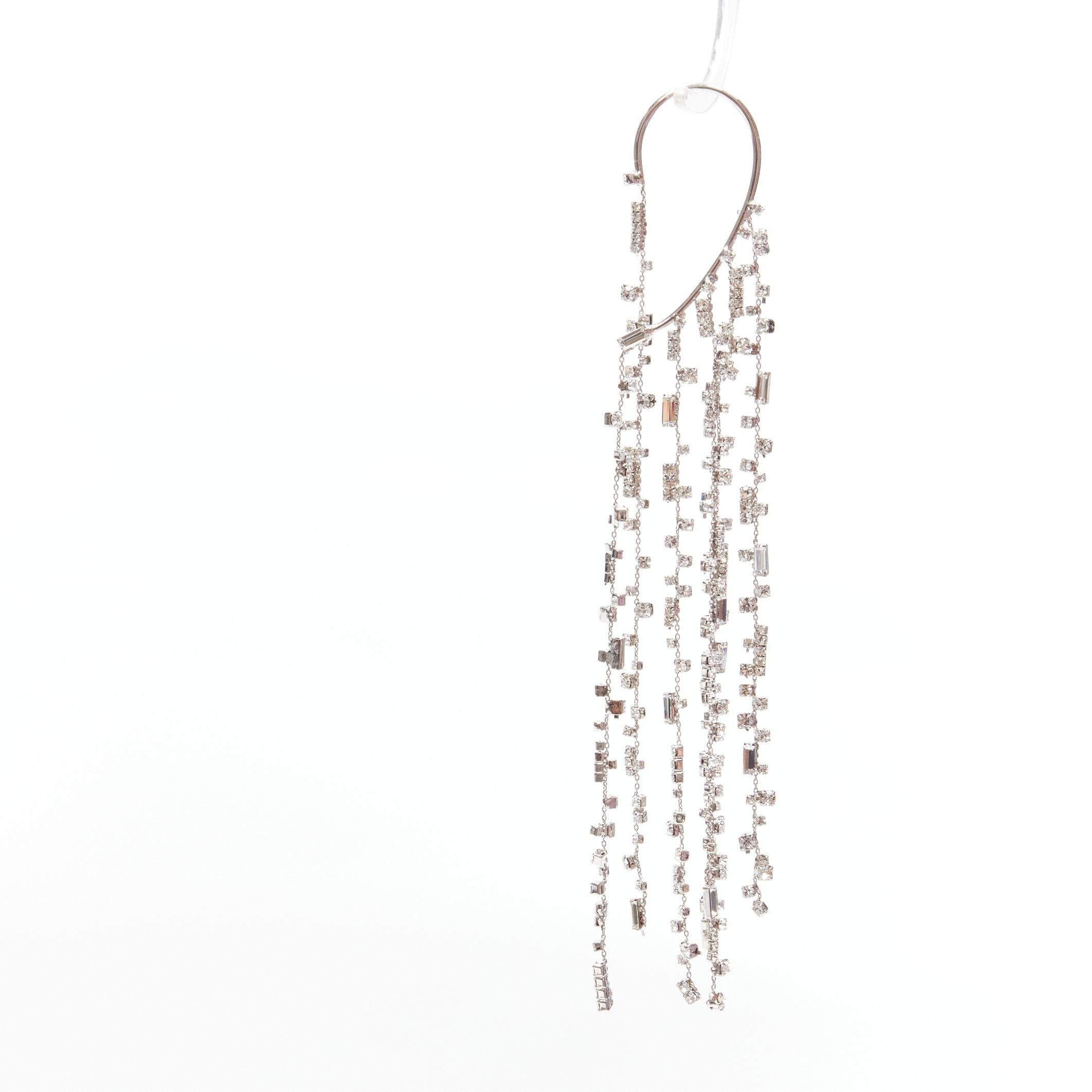 Women's OFF WHITE crystal chandelier silver metal clip on ear cuff single For Sale