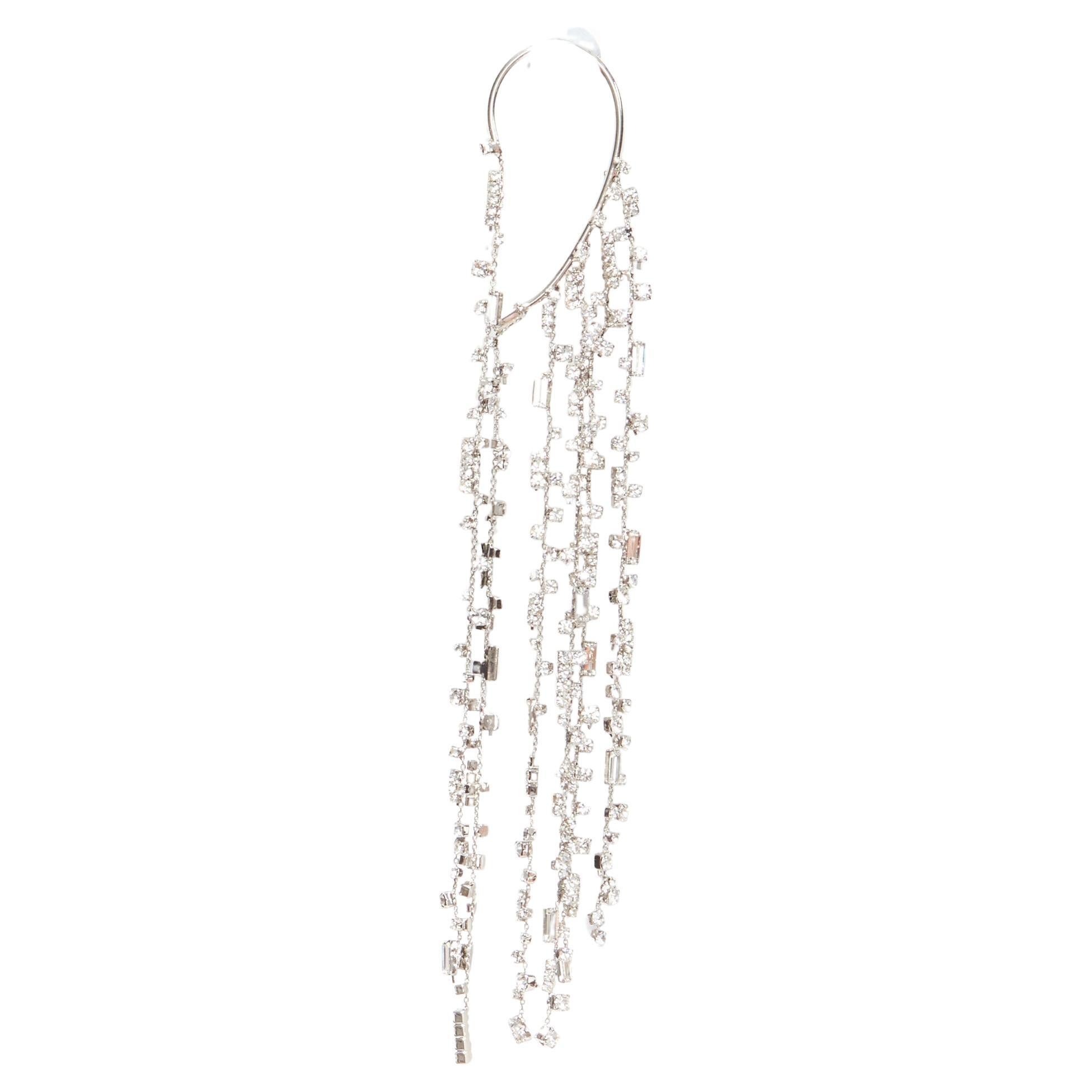 OFF WHITE crystal chandelier silver metal clip on ear cuff single For Sale