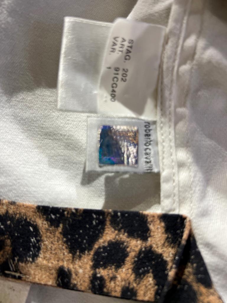 Off-white denim jacket with leopard back and lining Roberto Cavalli For Sale 6