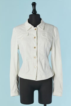 Off-white denim jacket with leopard back and lining Roberto Cavalli