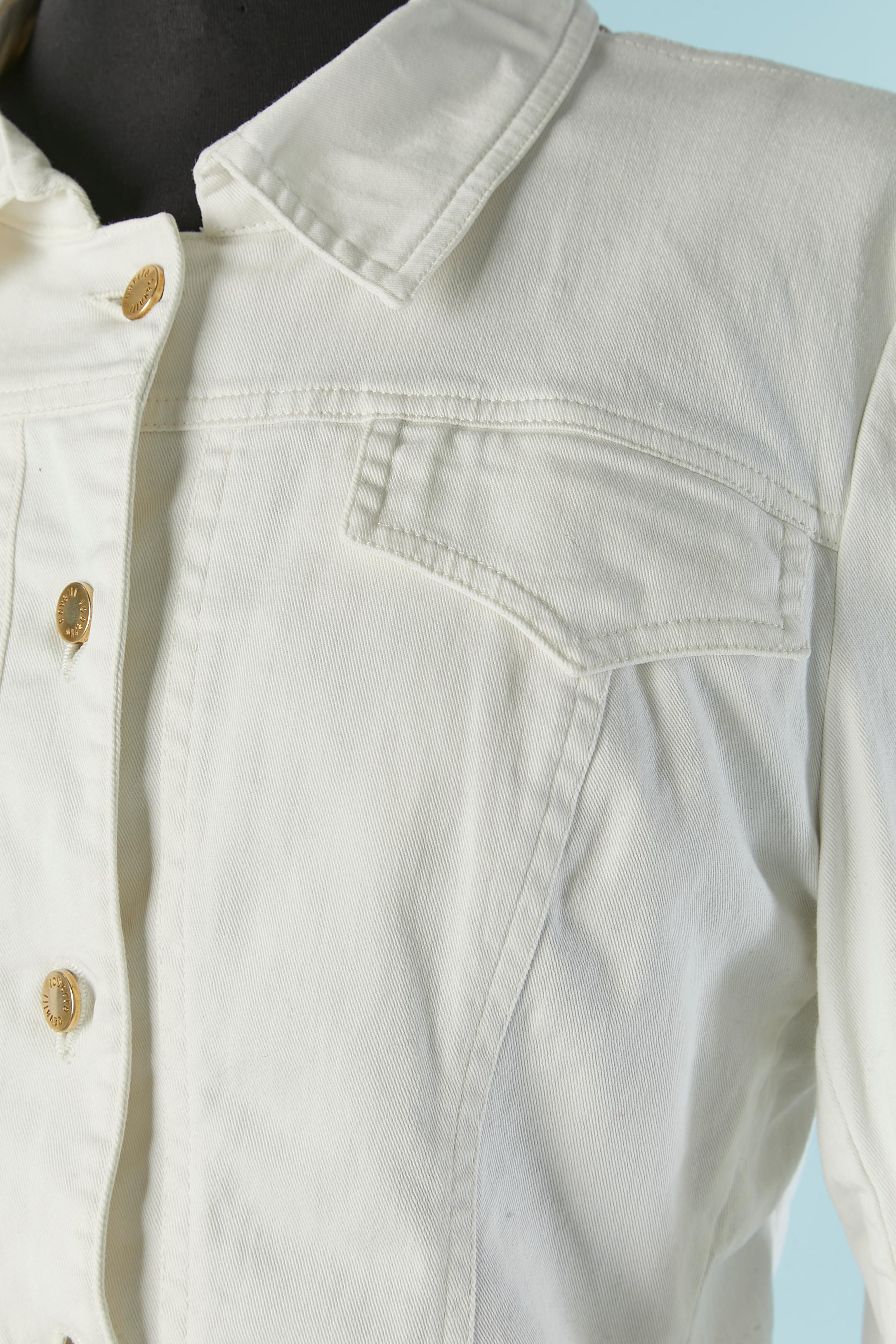 Off-white denim jacket with leopard back and lining Roberto Cavalli In Excellent Condition For Sale In Saint-Ouen-Sur-Seine, FR