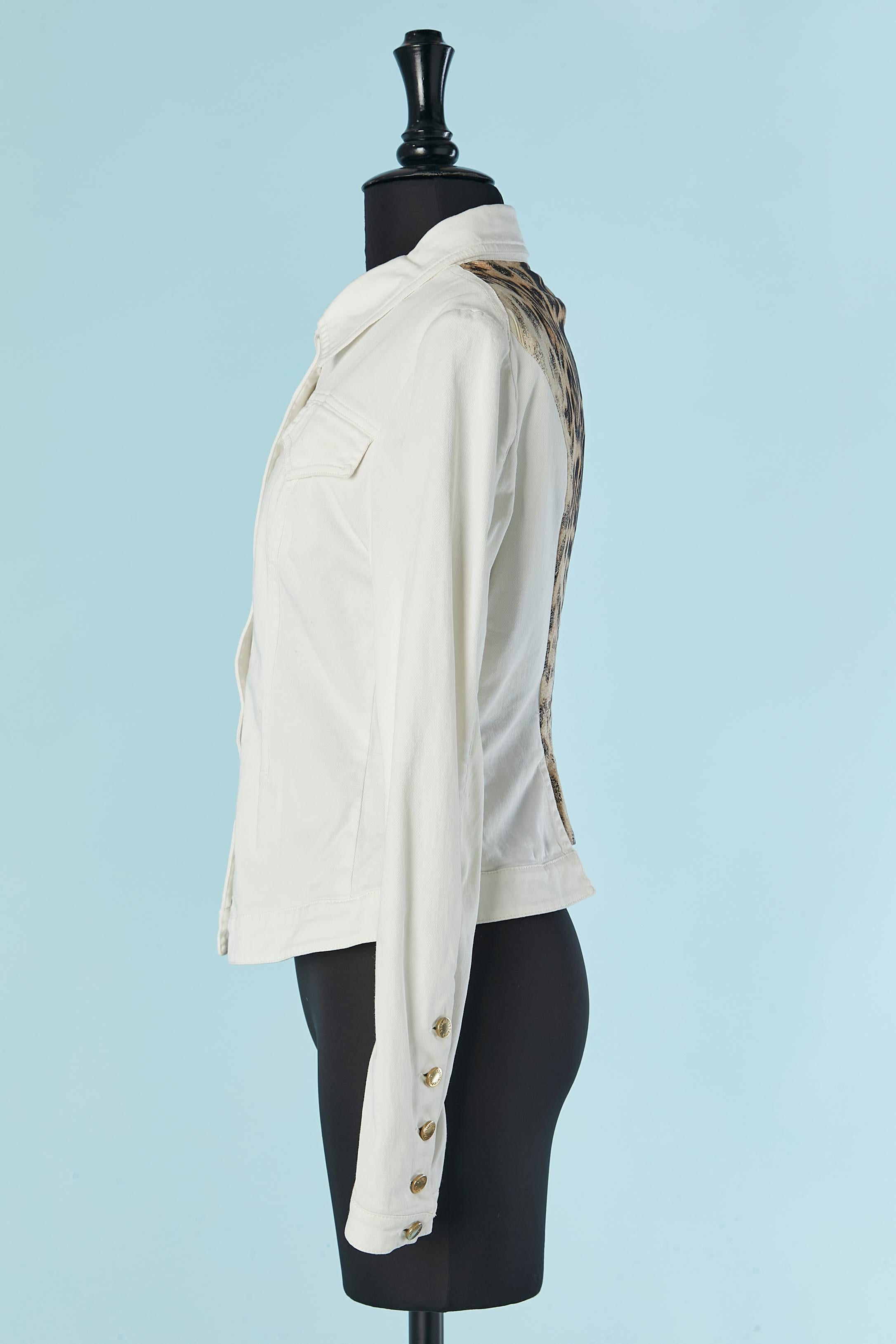 Off-white denim jacket with leopard back and lining Roberto Cavalli For Sale 1