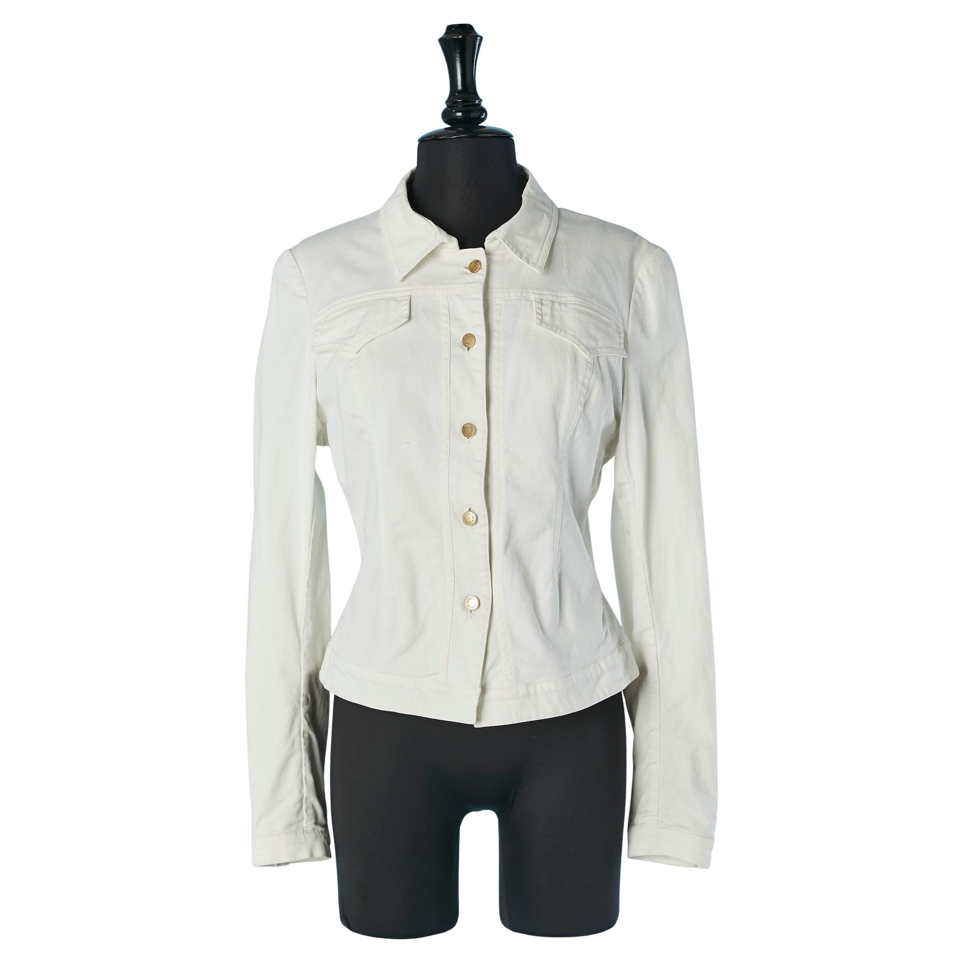 Off-white denim jacket with leopard back and lining Roberto Cavalli For Sale