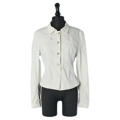 Off-white denim jacket with leopard back and lining Roberto Cavalli