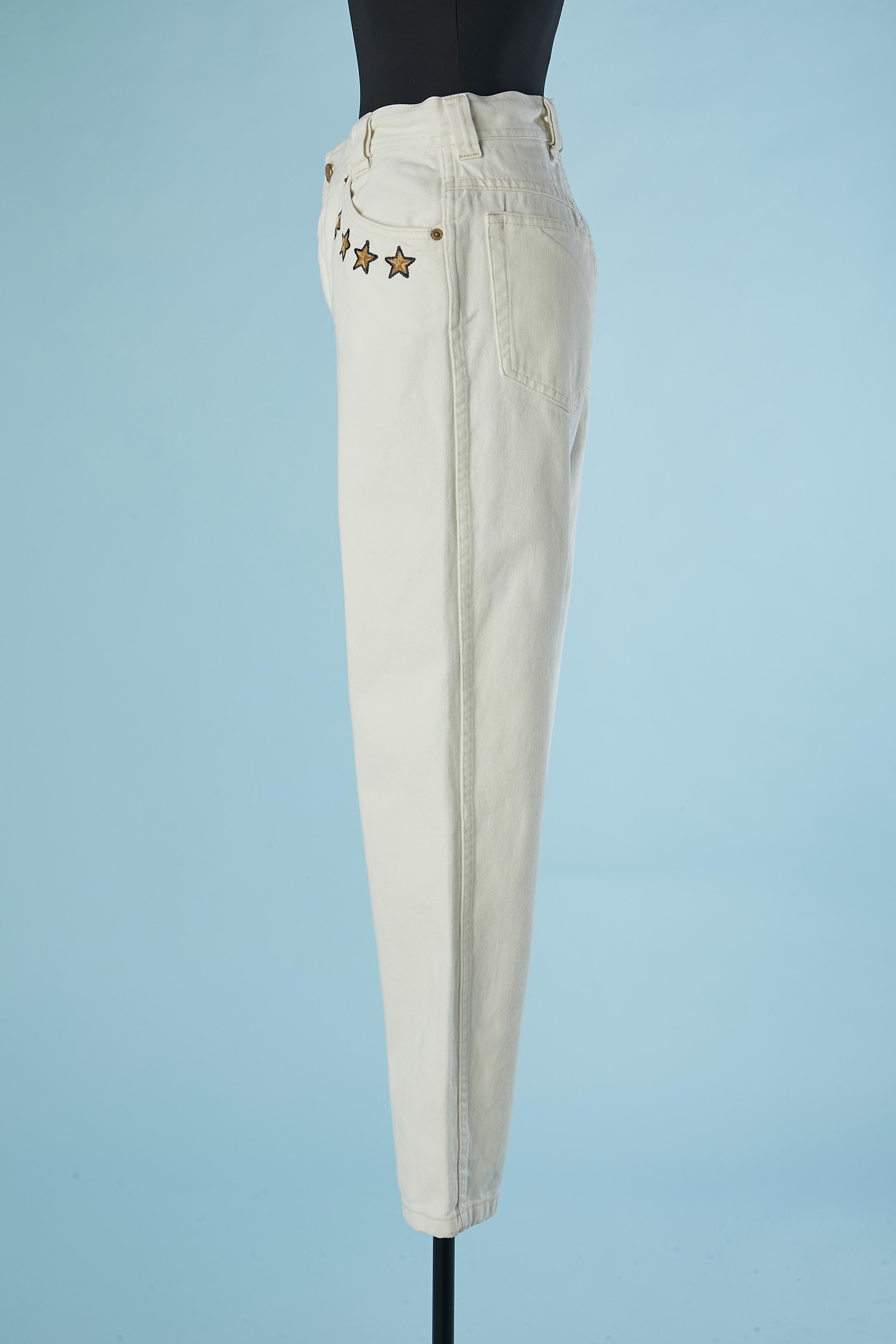 Women's Off-white denim jean with stars and anchor threads embroideries Escada  For Sale