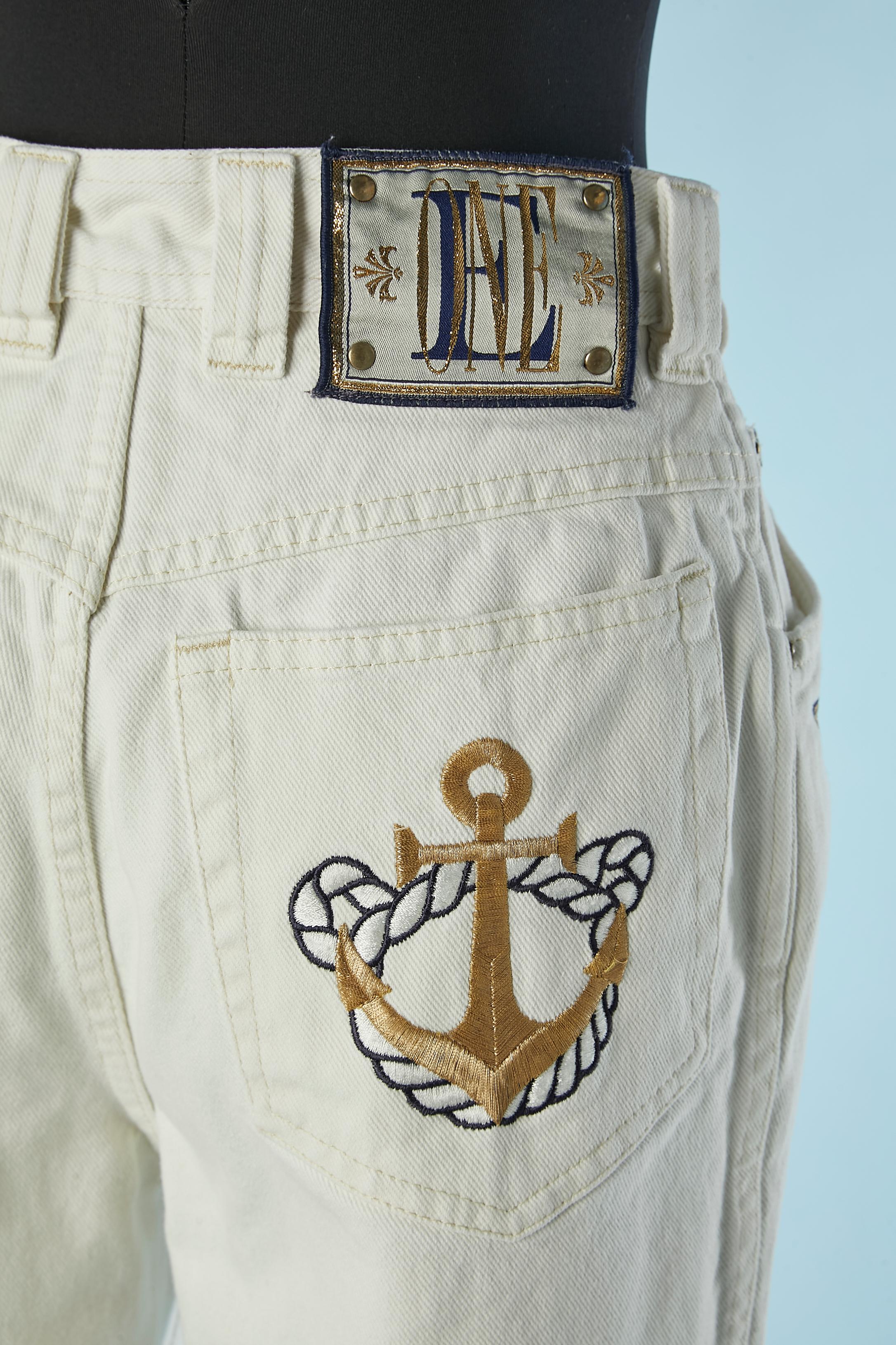 Off-white denim jean with stars and anchor threads embroideries Escada  For Sale 2