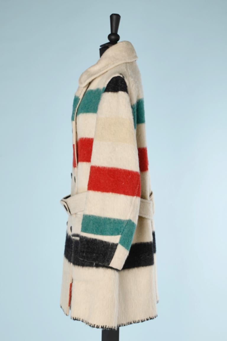 Off-white double breasted coat with red and green stripes Hudson's Bay Company  In Excellent Condition In Saint-Ouen-Sur-Seine, FR