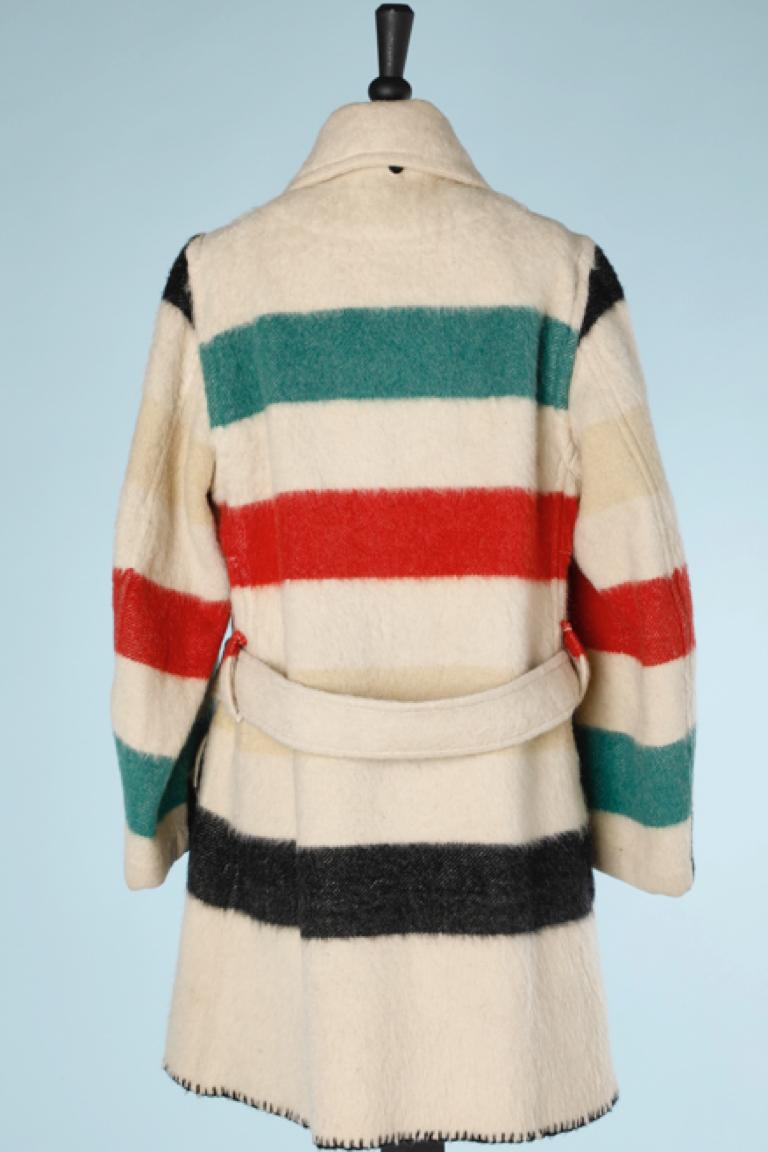 Off-white double breasted coat with red and green stripes Hudson's Bay Company  1