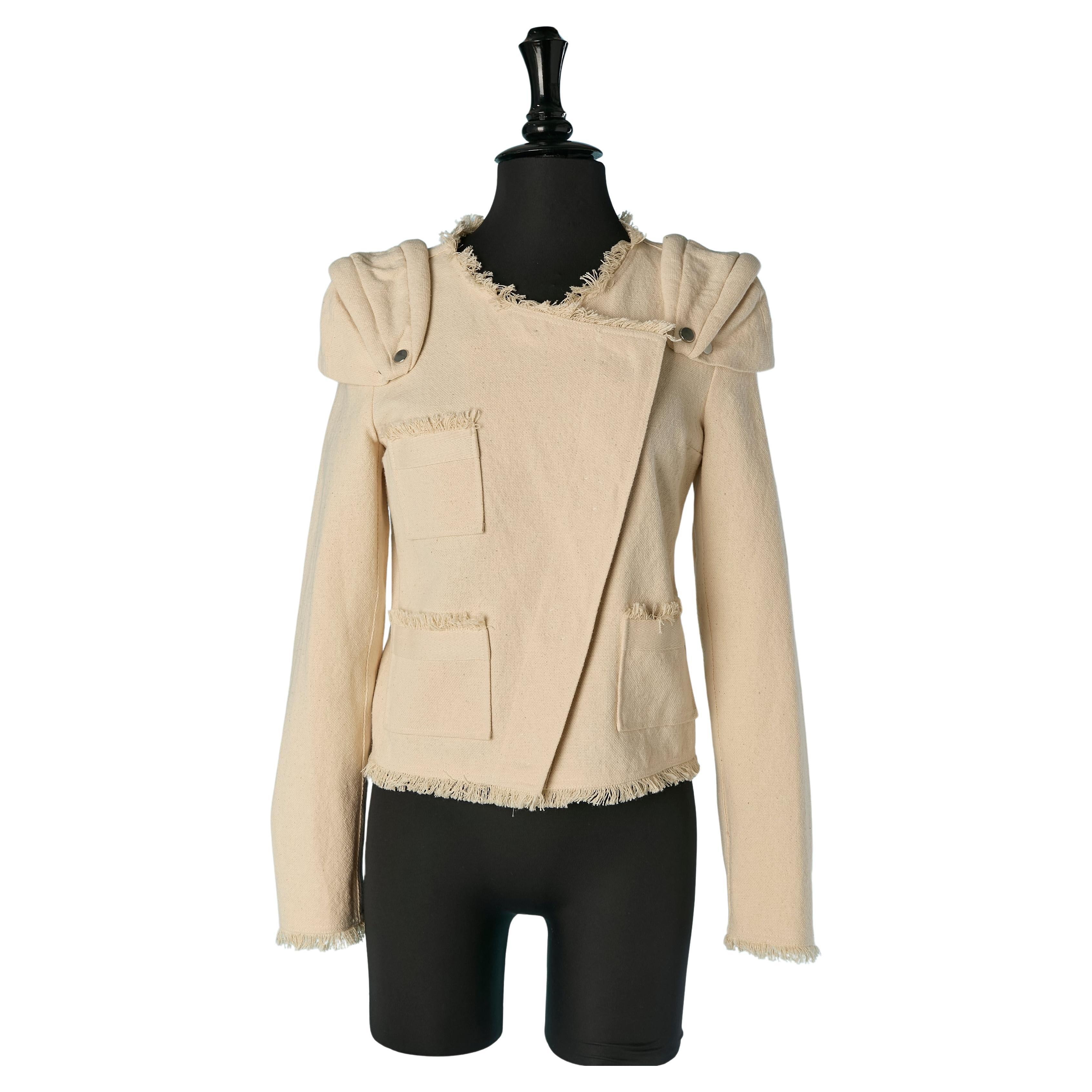 Off-white double-breasted linen jacket padded on the shoulders JC de Castelbajac