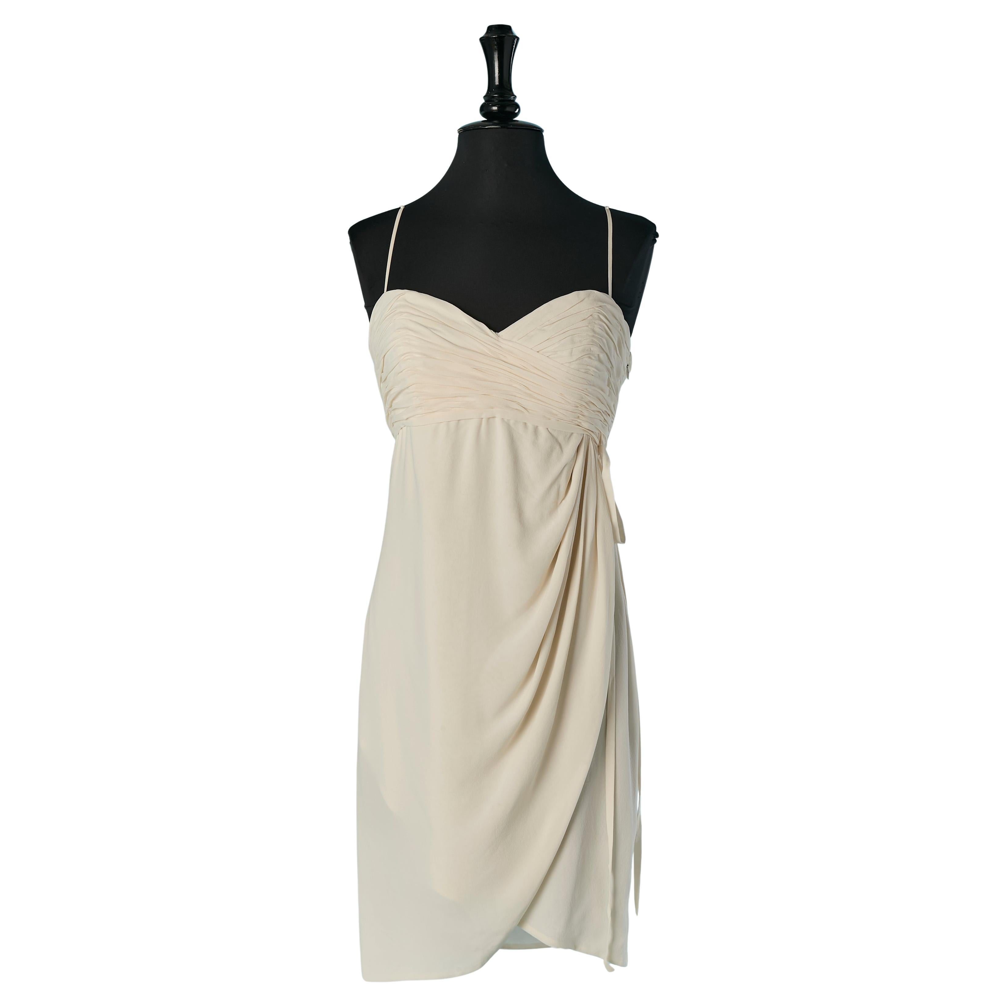 Off-white draped and wrapped silk cocktail dress PIERRE BALMAIN Ivoire