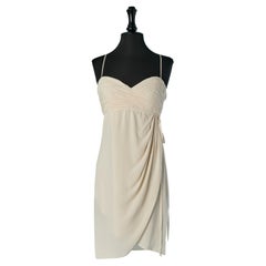 Off-white draped and wrapped silk cocktail dress PIERRE BALMAIN Ivoire