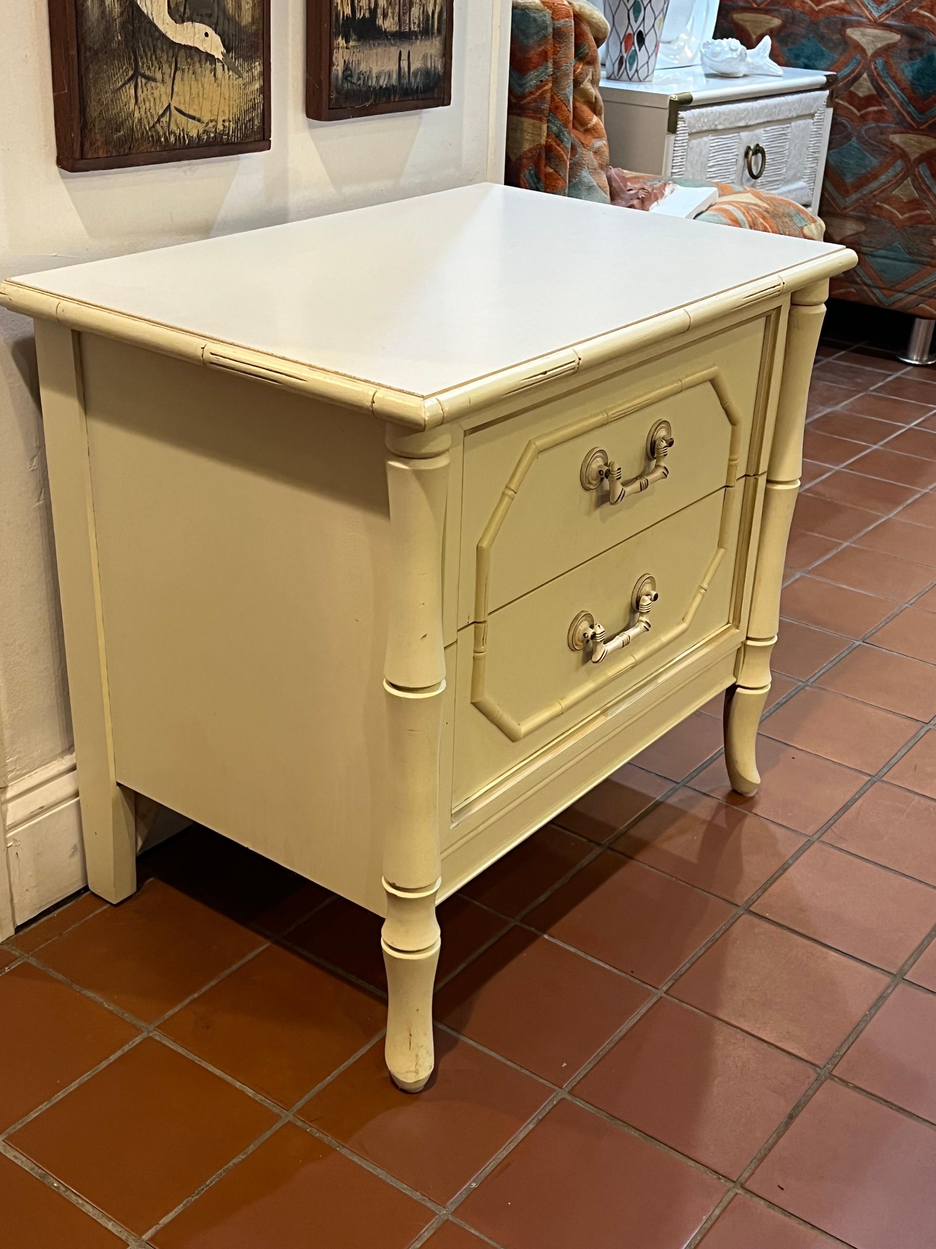 Late 20th Century Broyhill Buttercream Faux Bamboo Nightstand