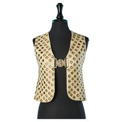 Off-white felt vest with gold metal square eyelet Adolfo