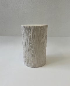 Off White Fiberglass Faux Bois Round Side Table