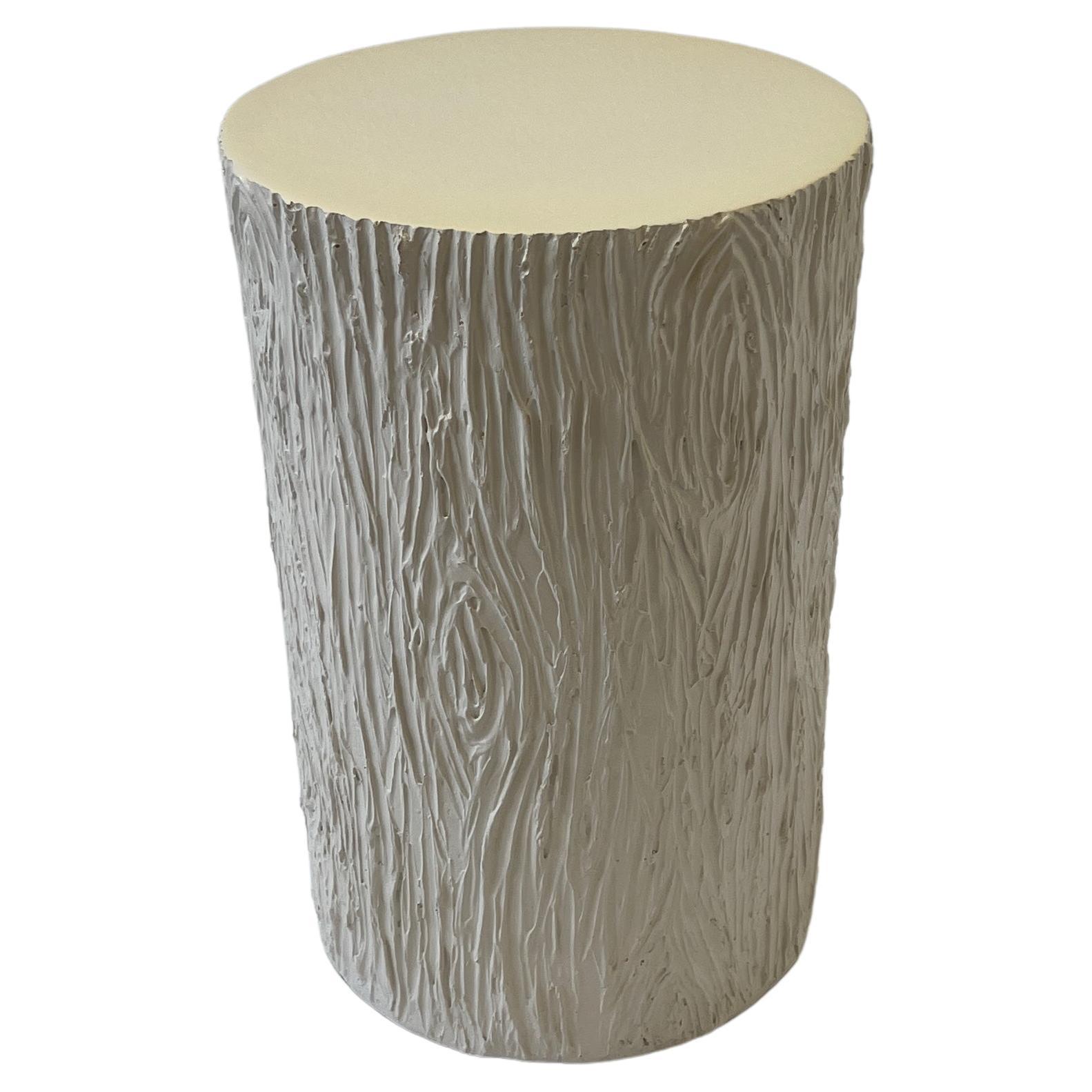 Off White Fiberglass Faux Bois Round Side Table